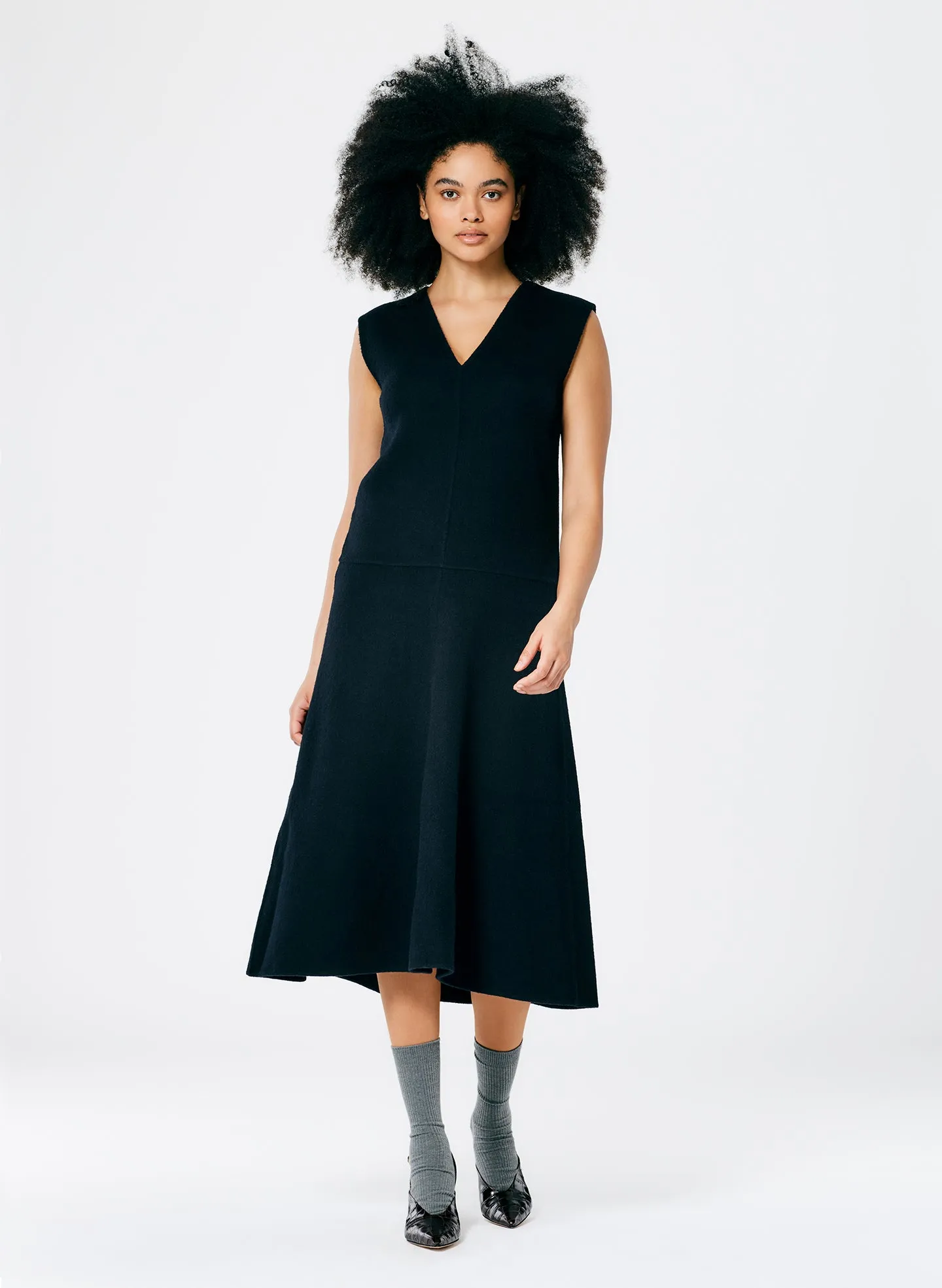 Luxe Double Faced Wool Angora V-Neck Dress sold by Tibi