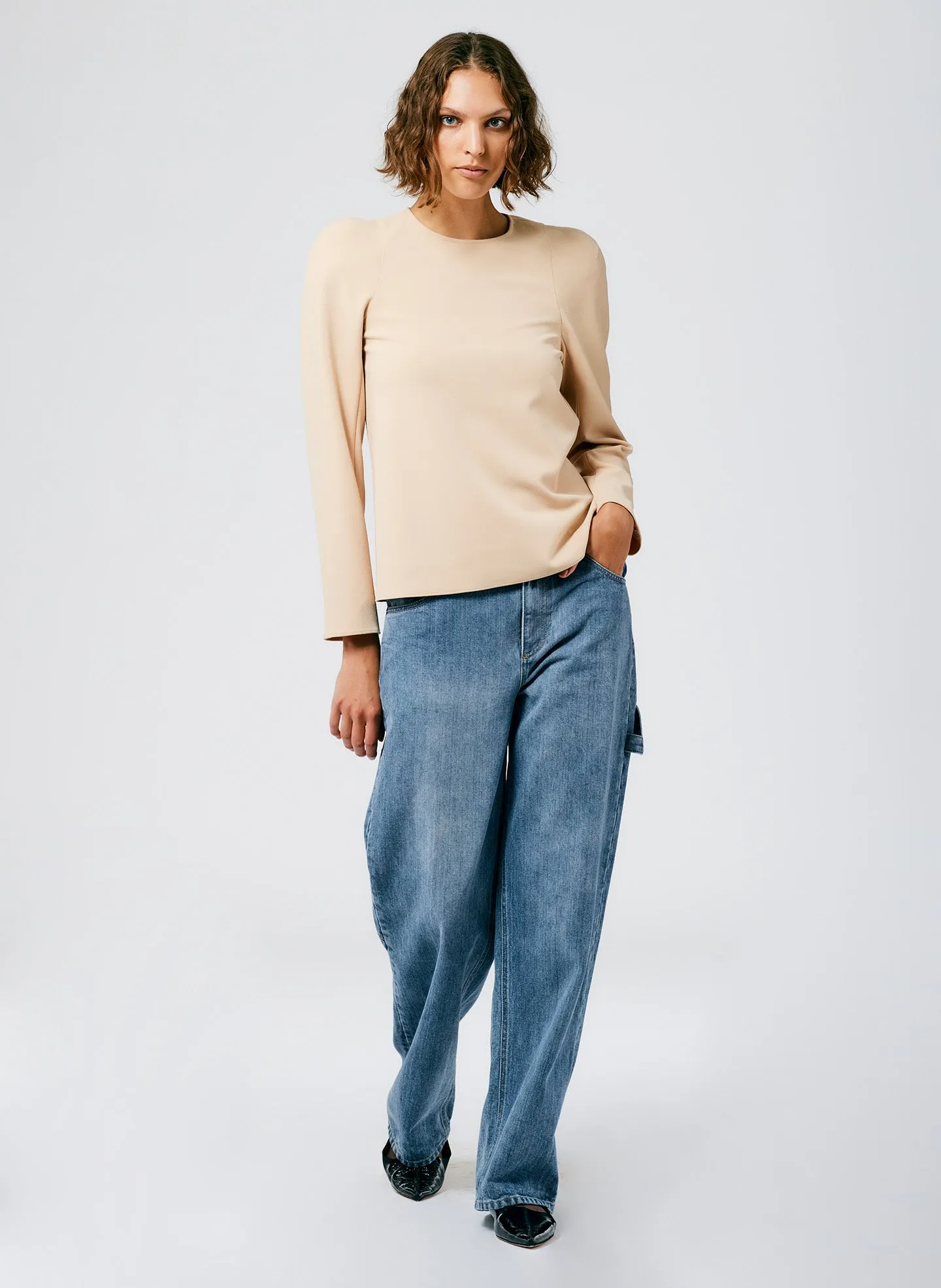 Structured Crepe Sculpted Shoulder Top sold by Tibi product image thumbnail 4