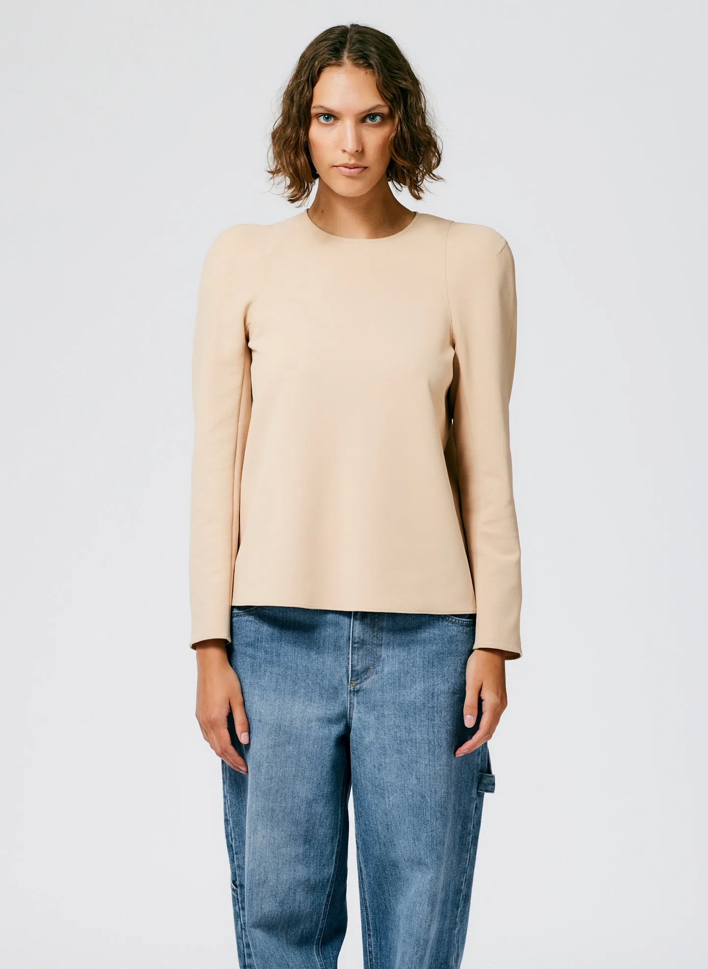 Structured Crepe Sculpted Shoulder Top sold by Tibi