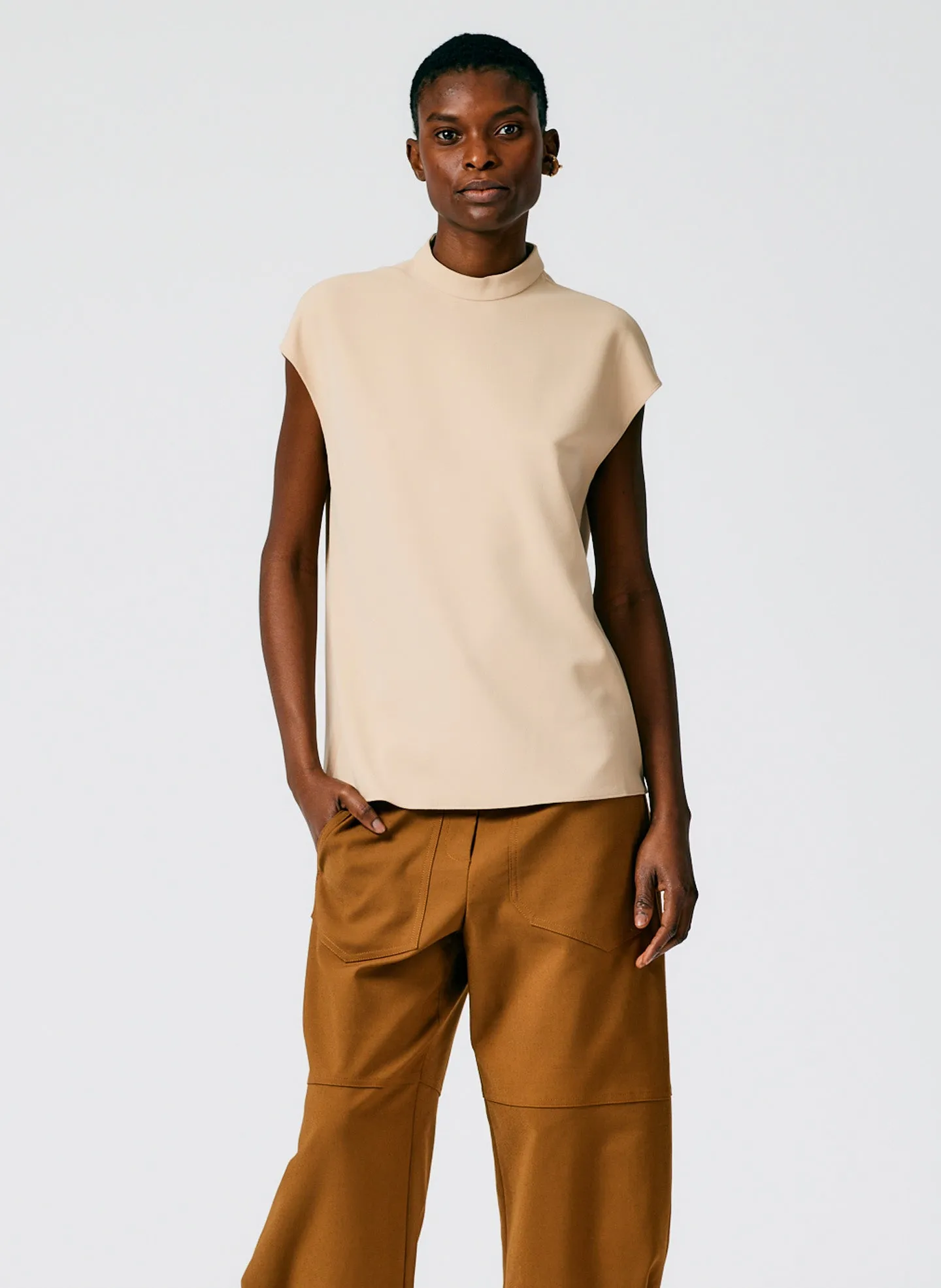 Structured Crepe Mock Neck Sleeveless Top sold by Tibi