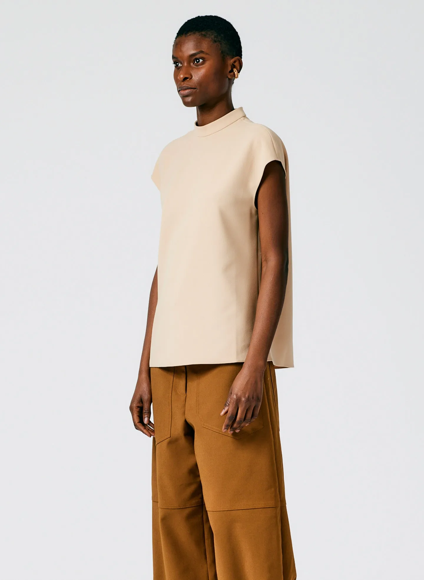 Structured Crepe Mock Neck Sleeveless Top sold by Tibi product image thumbnail 3