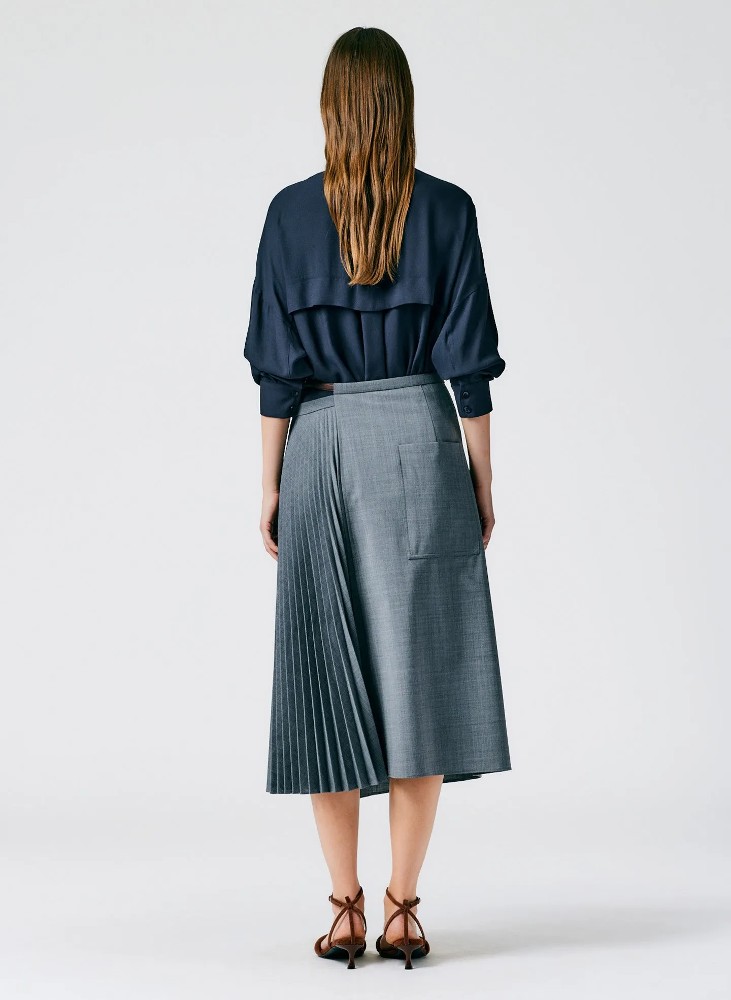 Tropical Wool Pleated Leather Wrap Skirt sold by Tibi product image thumbnail 4