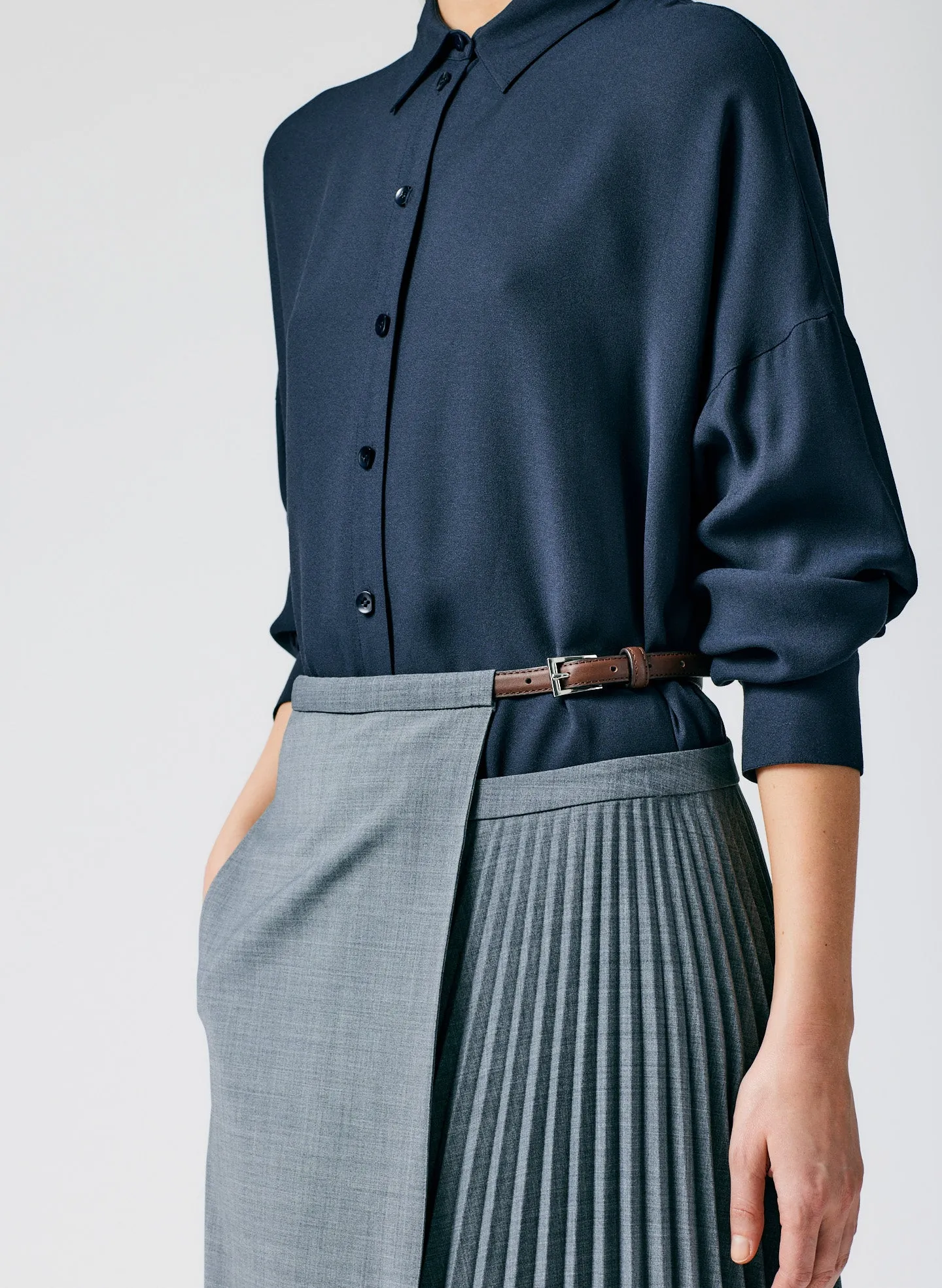 Tropical Wool Pleated Leather Wrap Skirt sold by Tibi product image thumbnail 5