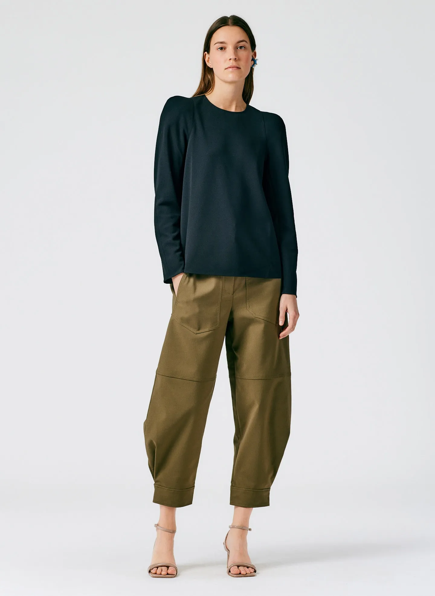 Structured Crepe Sculpted Shoulder Top sold by Tibi