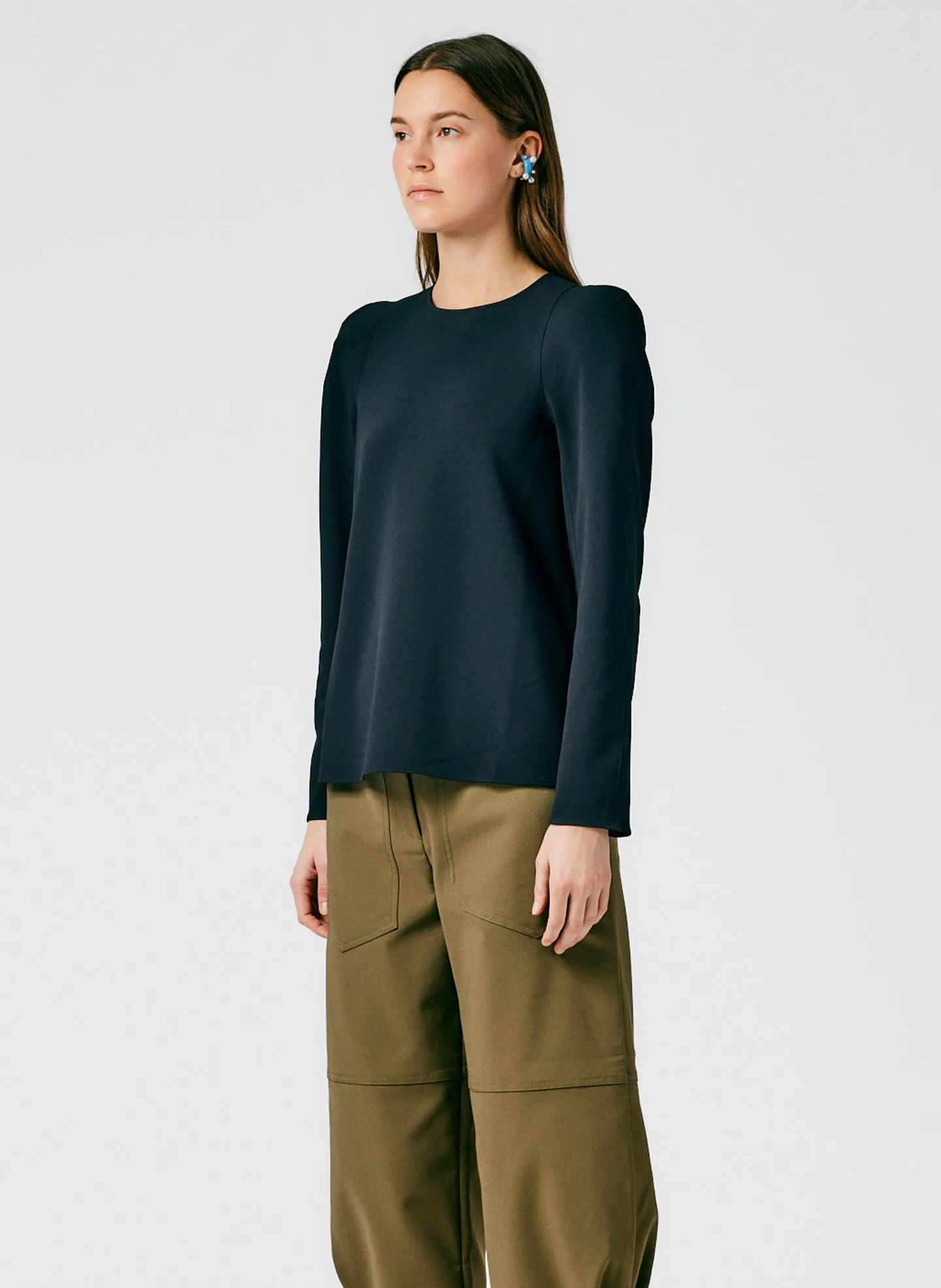 Structured Crepe Sculpted Shoulder Top sold by Tibi product image thumbnail 3