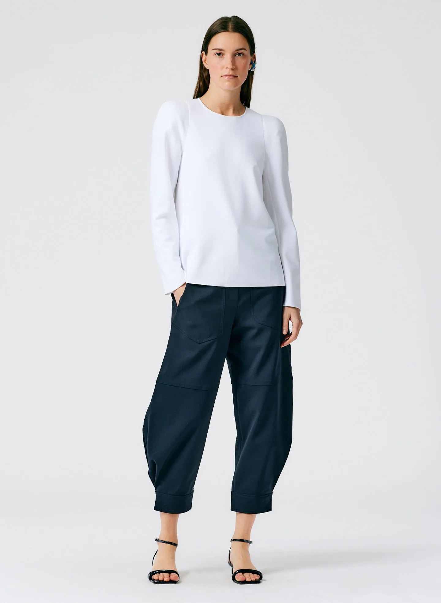 Structured Crepe Sculpted Shoulder Top sold by Tibi