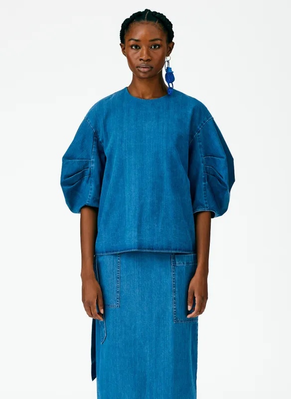 Summer Denim Pleat Sleeve Top sold by Tibi