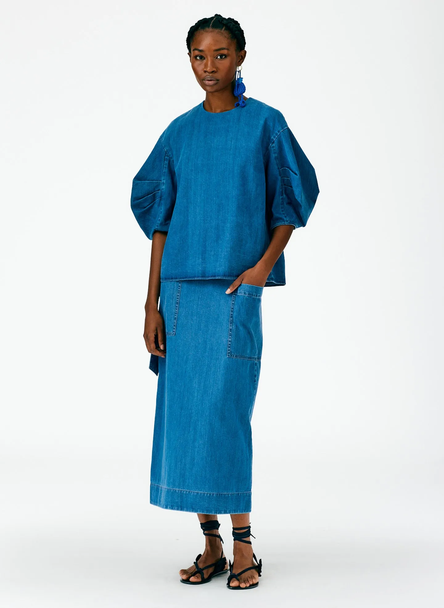 Summer Denim Pleat Sleeve Top sold by Tibi product image thumbnail 5