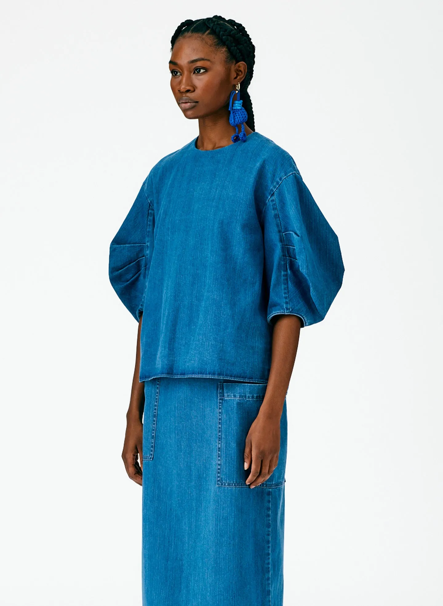 Summer Denim Pleat Sleeve Top sold by Tibi product image thumbnail 2