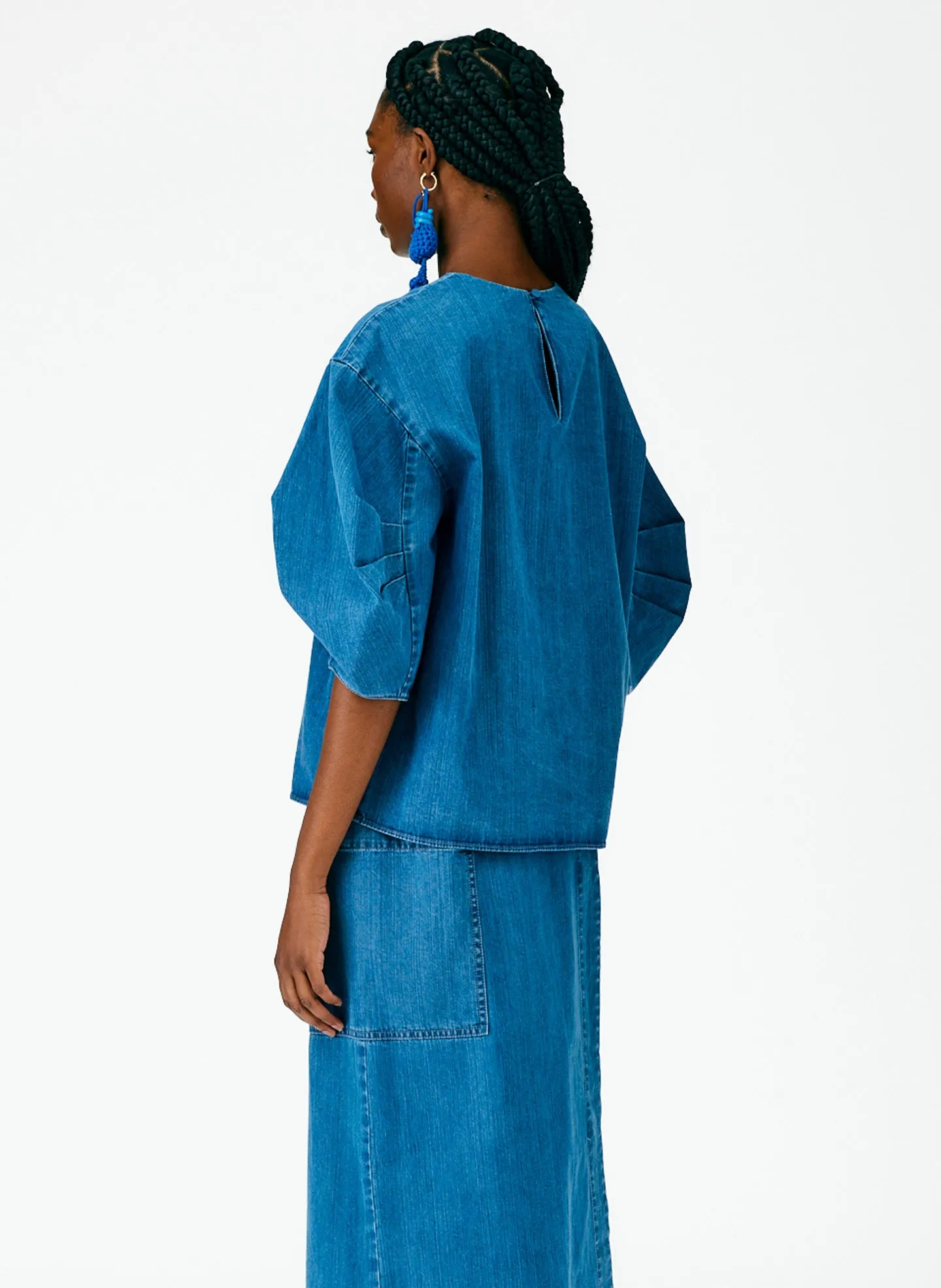 Summer Denim Pleat Sleeve Top sold by Tibi product image thumbnail 3