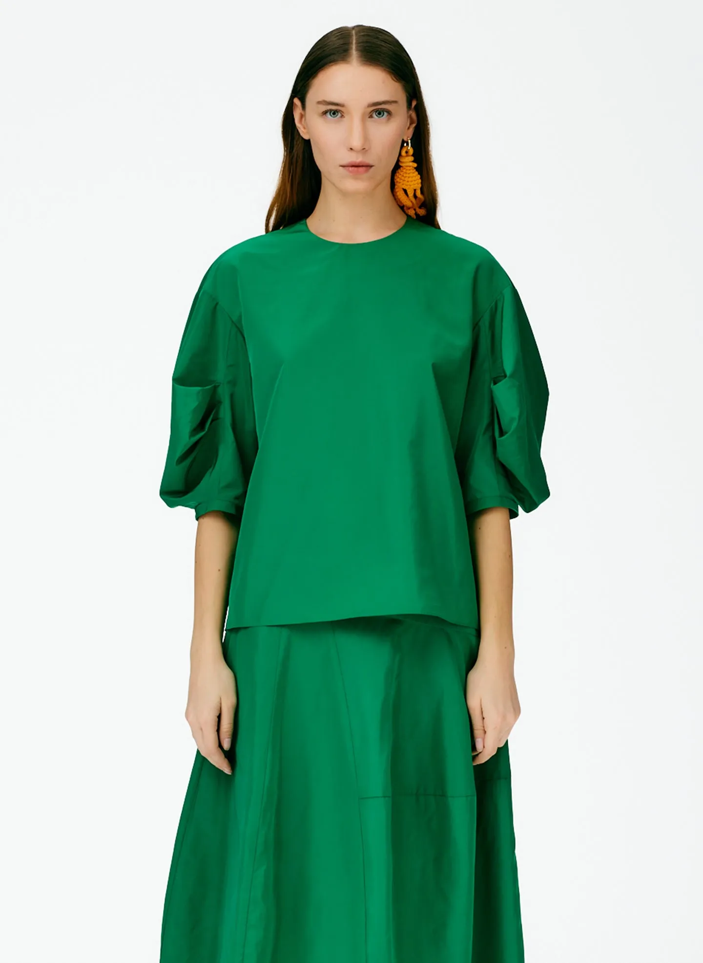 Italian Sporty Nylon Pleat Sleeve Top sold by Tibi