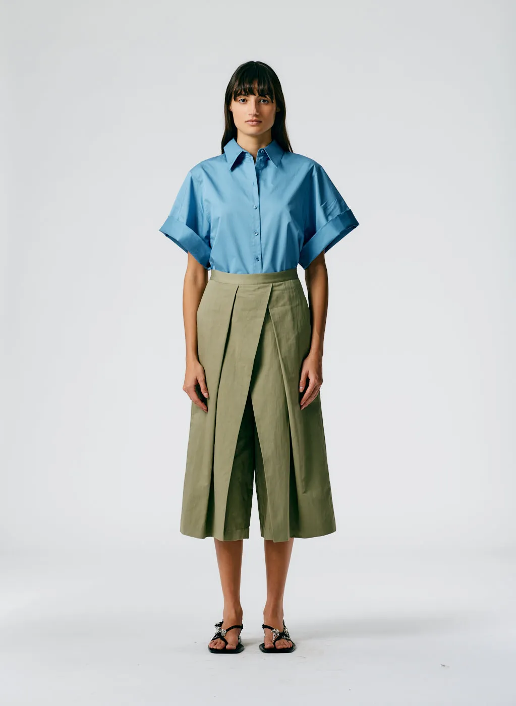 Cotton Linen Sateen Pleat Culotte sold by Tibi