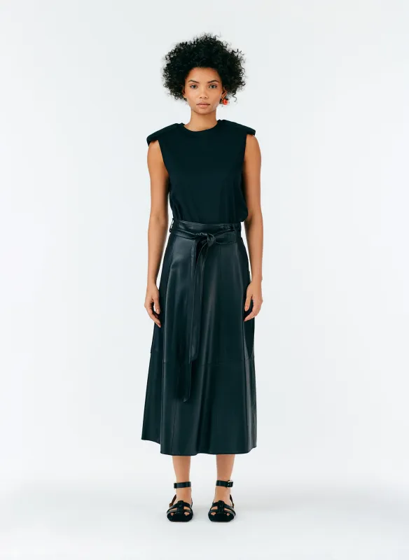 Leather Cargo Back Wrap Skirt made by Tibi