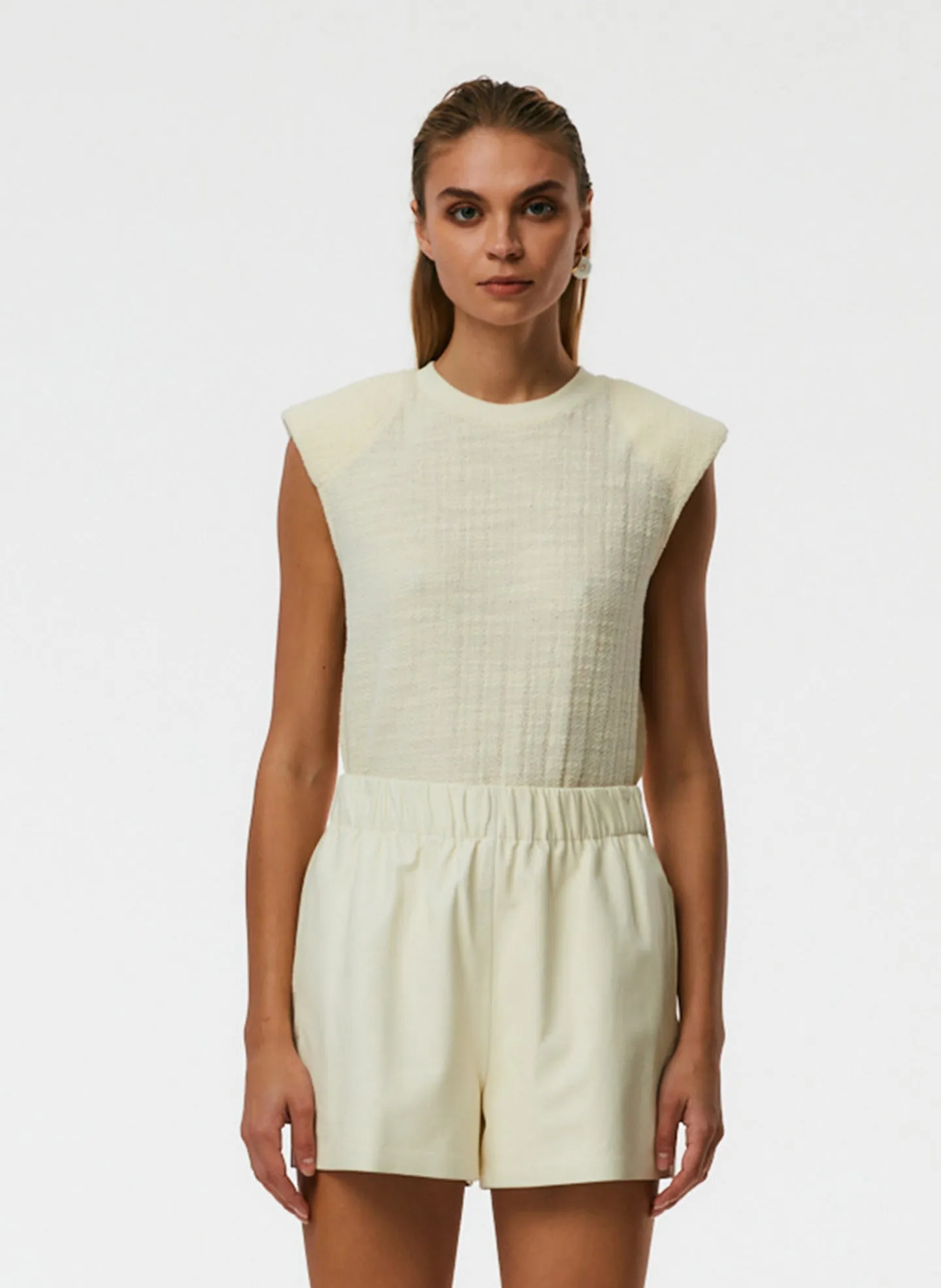 Handspun Knit Padded Shoulder Sleeveless Top sold by Tibi