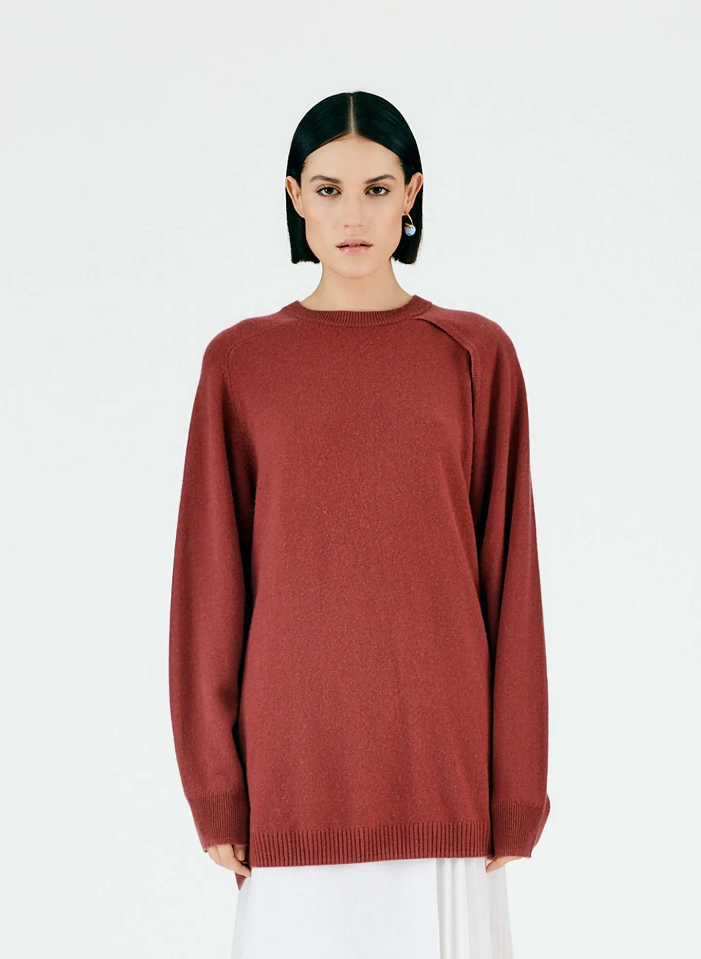 Feather Weight Cashmere Cutout Sleeve Pullover sold by Tibi
