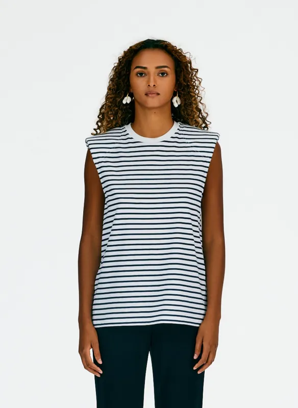 Striped Padded Shoulder Sleeveless T-Shirt made by Tibi