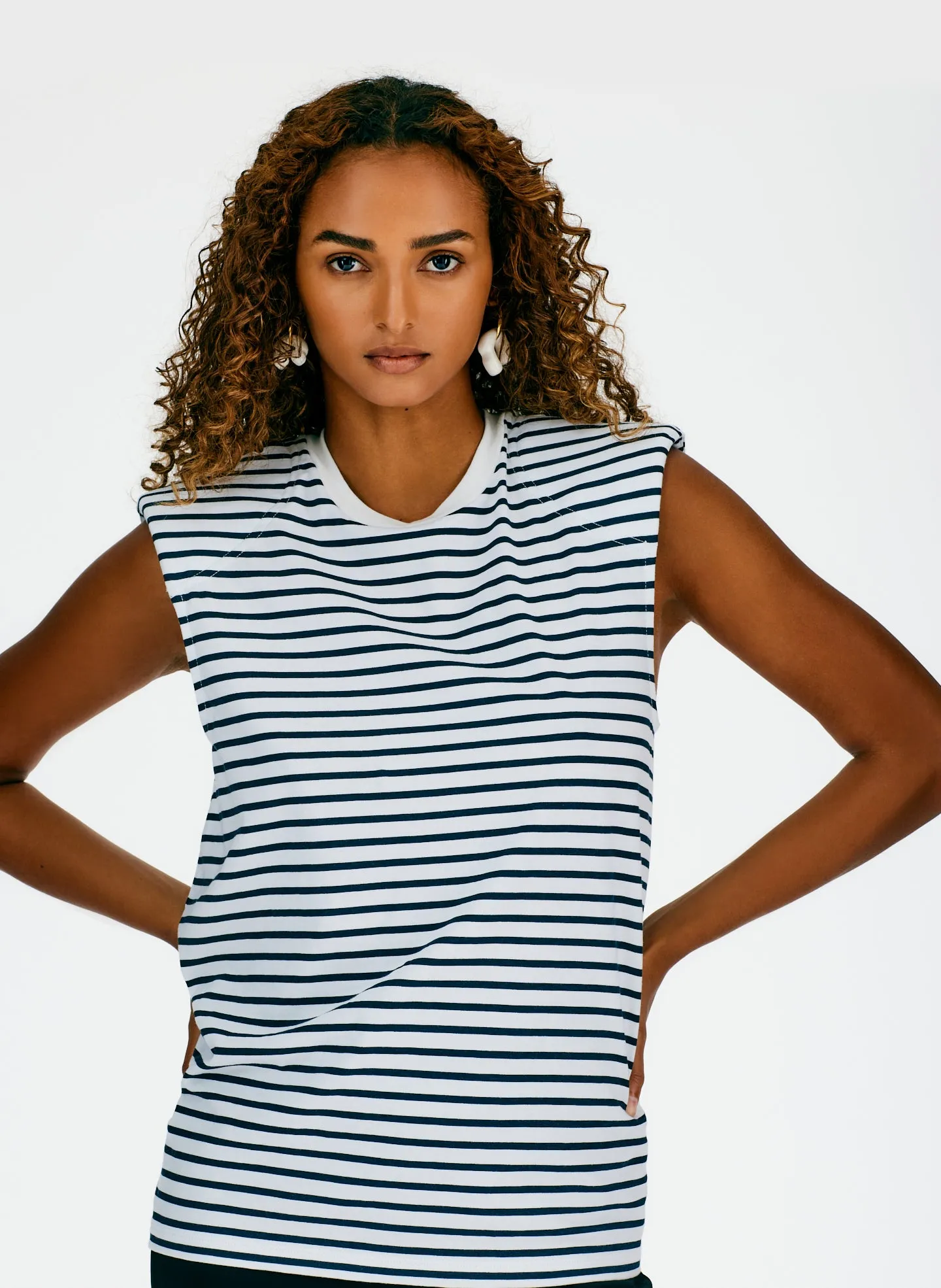 Striped Padded Shoulder Sleeveless T-Shirt sold by Tibi product image thumbnail 5