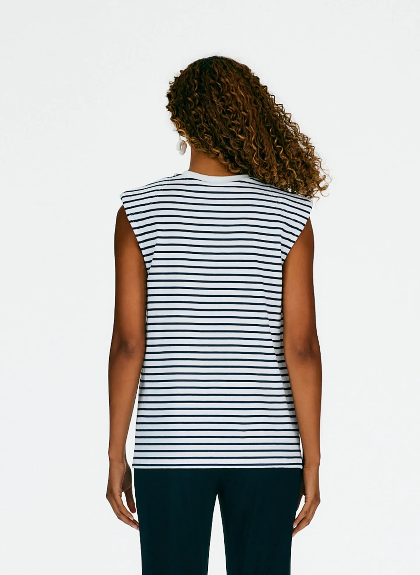 Striped Padded Shoulder Sleeveless T-Shirt sold by Tibi product image thumbnail 3