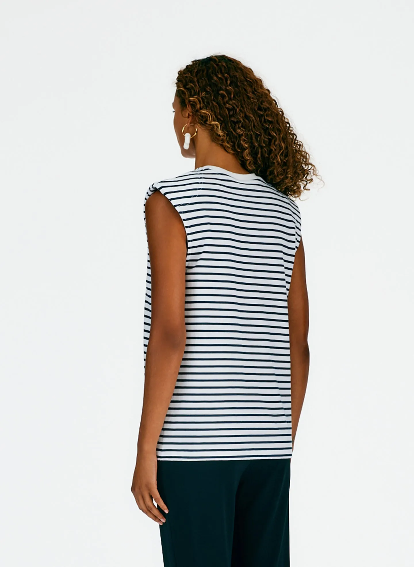 Striped Padded Shoulder Sleeveless T-Shirt sold by Tibi product image thumbnail 4