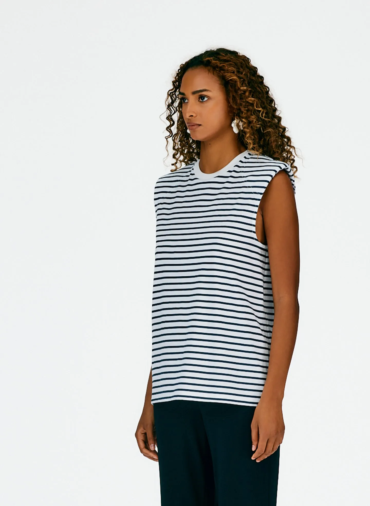 Striped Padded Shoulder Sleeveless T-Shirt sold by Tibi product image thumbnail 2