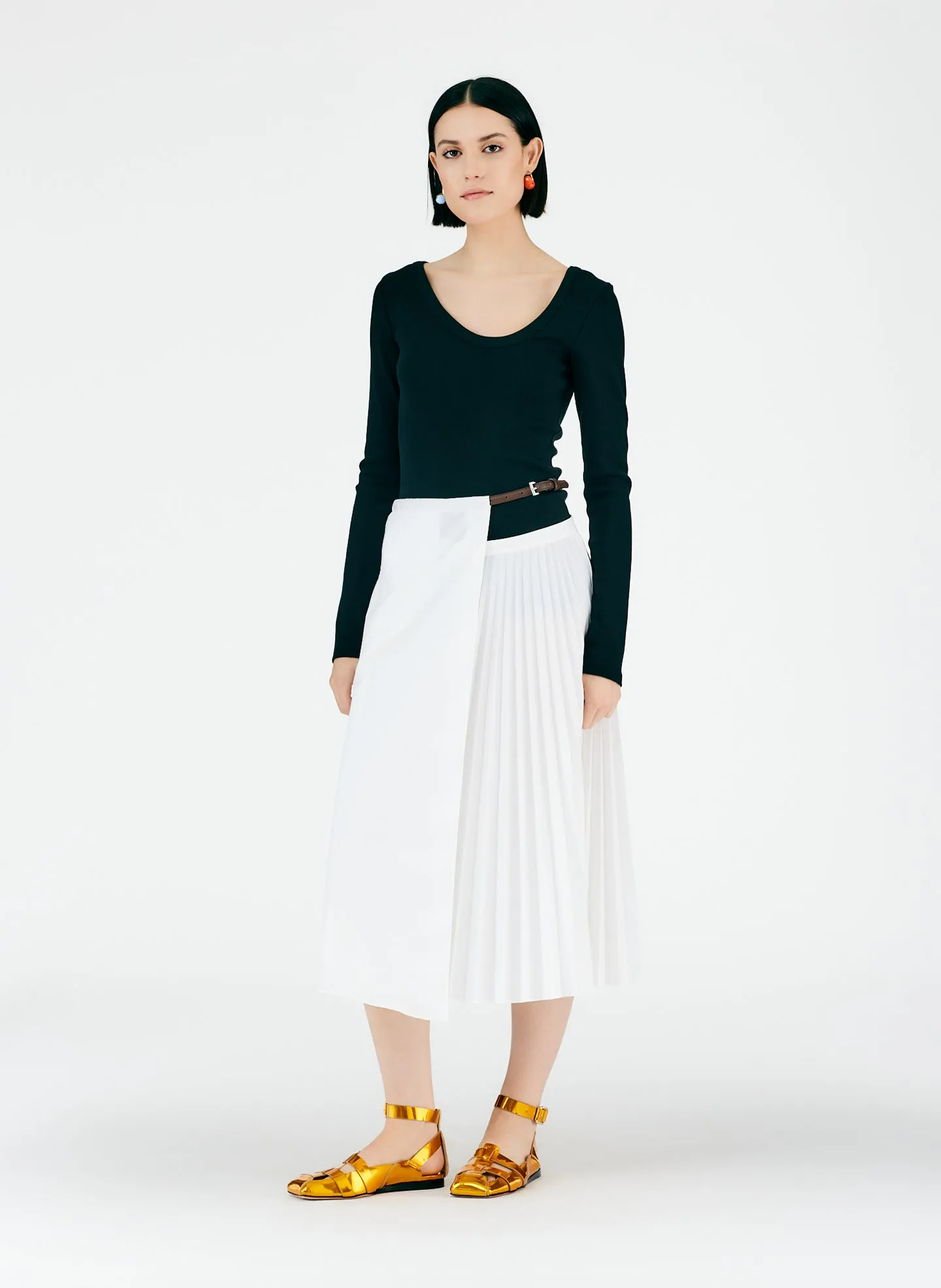 Pleated Cotton Leather Wrap Skirt sold by Tibi product image thumbnail 5