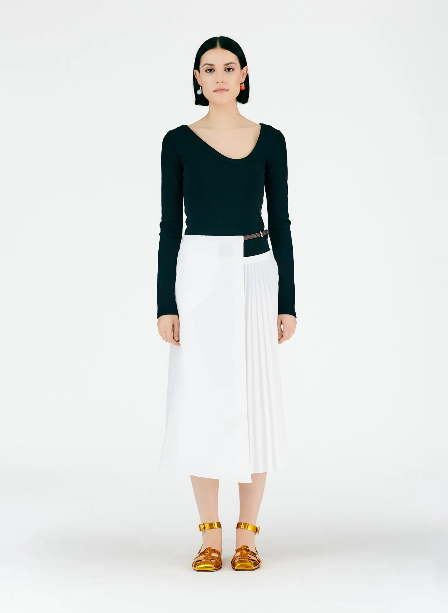 Pleated Cotton Leather Wrap Skirt sold by Tibi