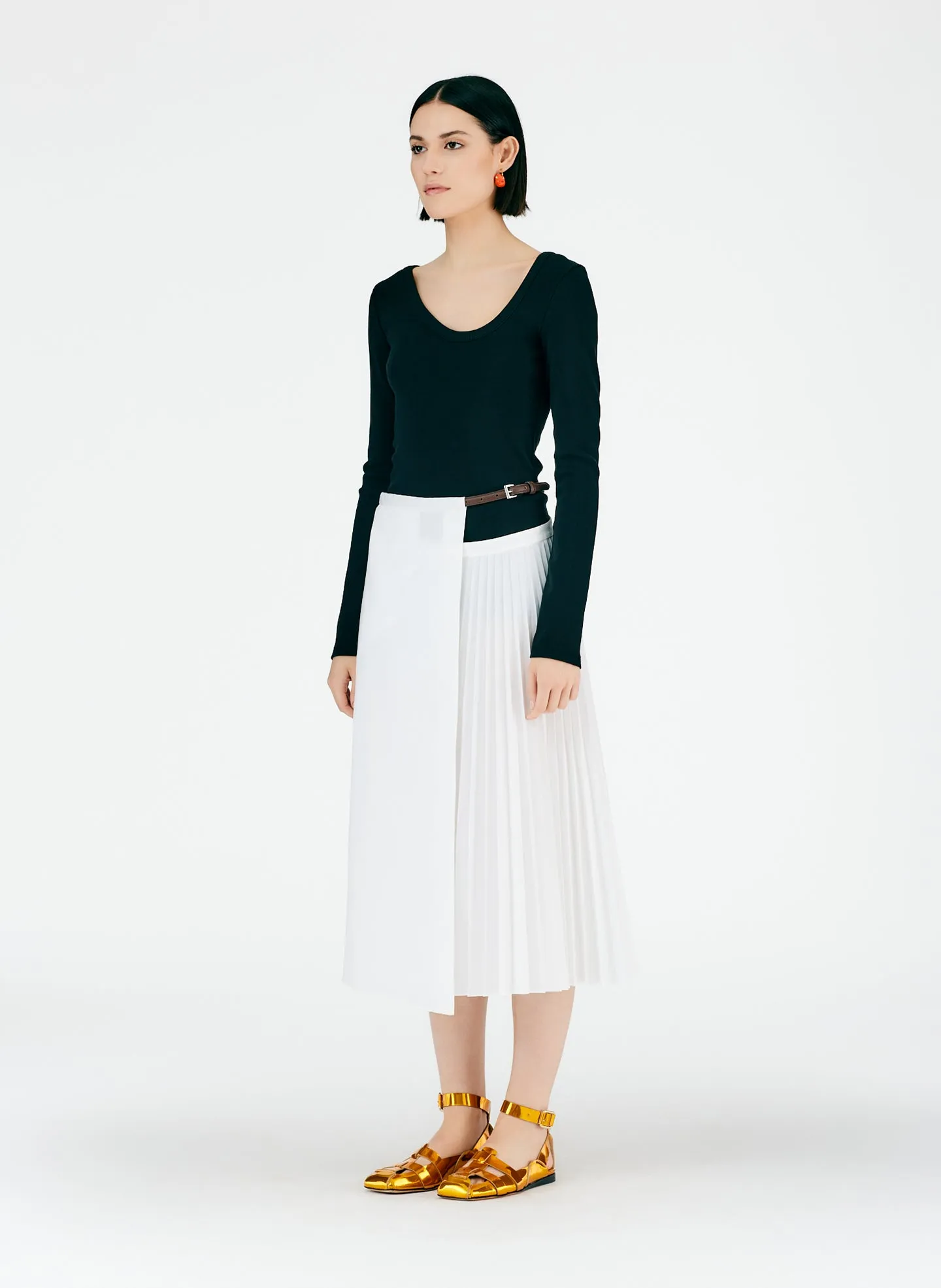 Pleated Cotton Leather Wrap Skirt sold by Tibi product image thumbnail 2