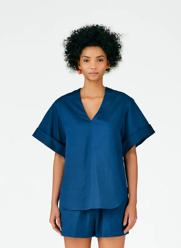 Cotton Linen Sateen V-Neck Top sold by Tibi