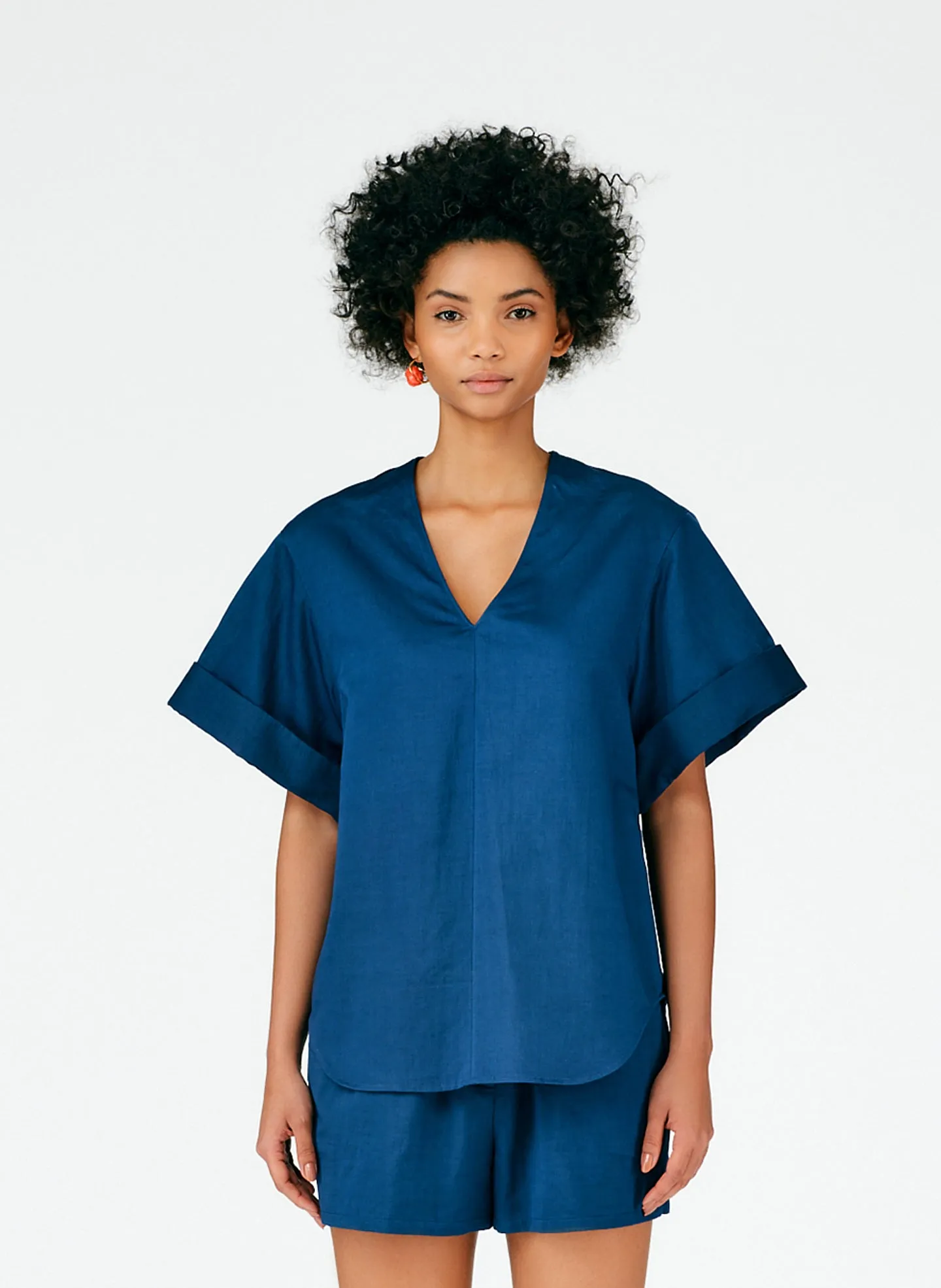 Cotton Linen Sateen V-Neck Top sold by Tibi