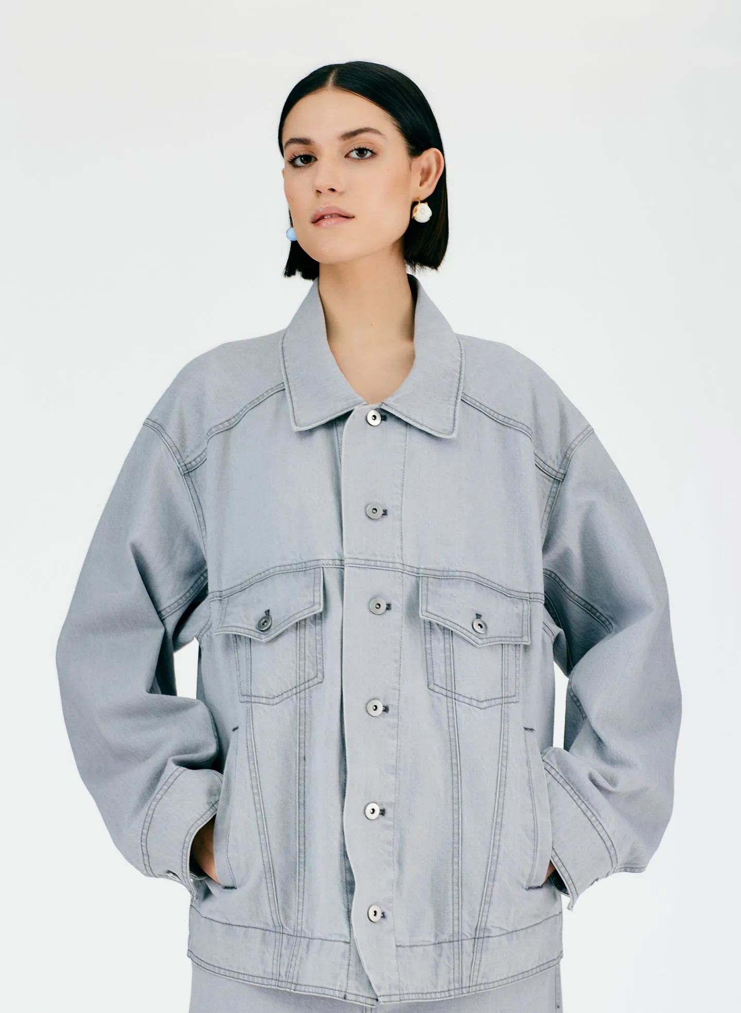 Grey Denim Oversized Jacket sold by Tibi product image thumbnail 5