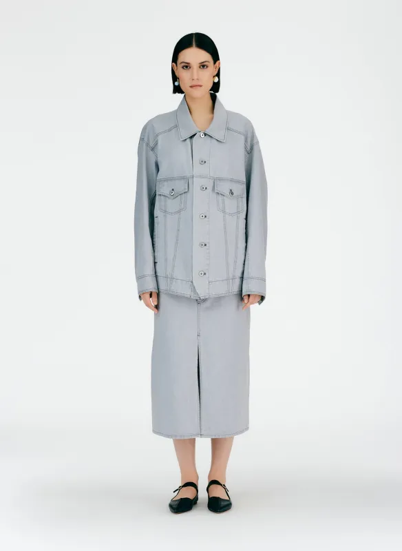 Grey Denim Oversized Jacket made by Tibi