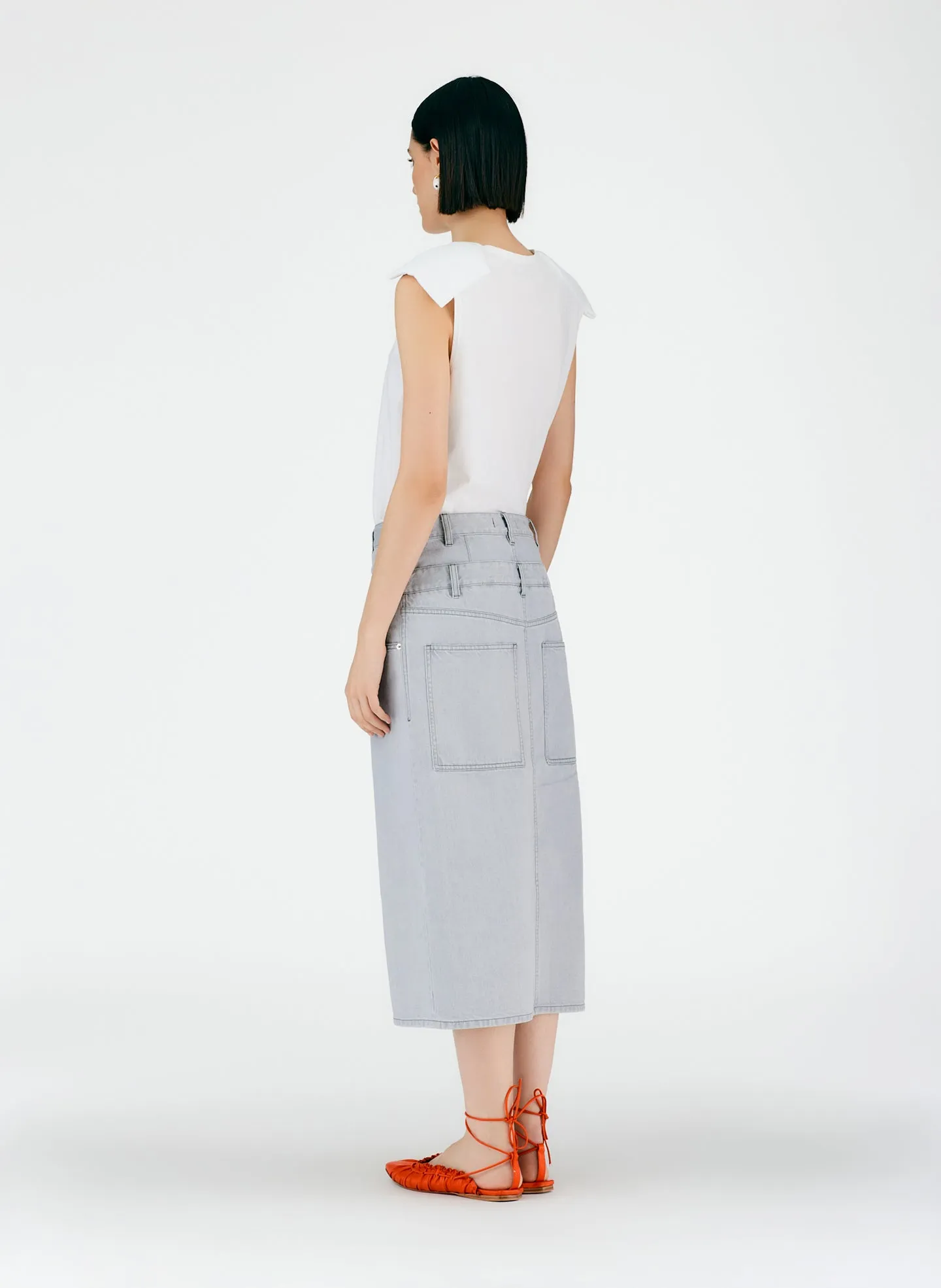 Grey Denim Double Waisted Denim Skirt sold by Tibi product image thumbnail 4