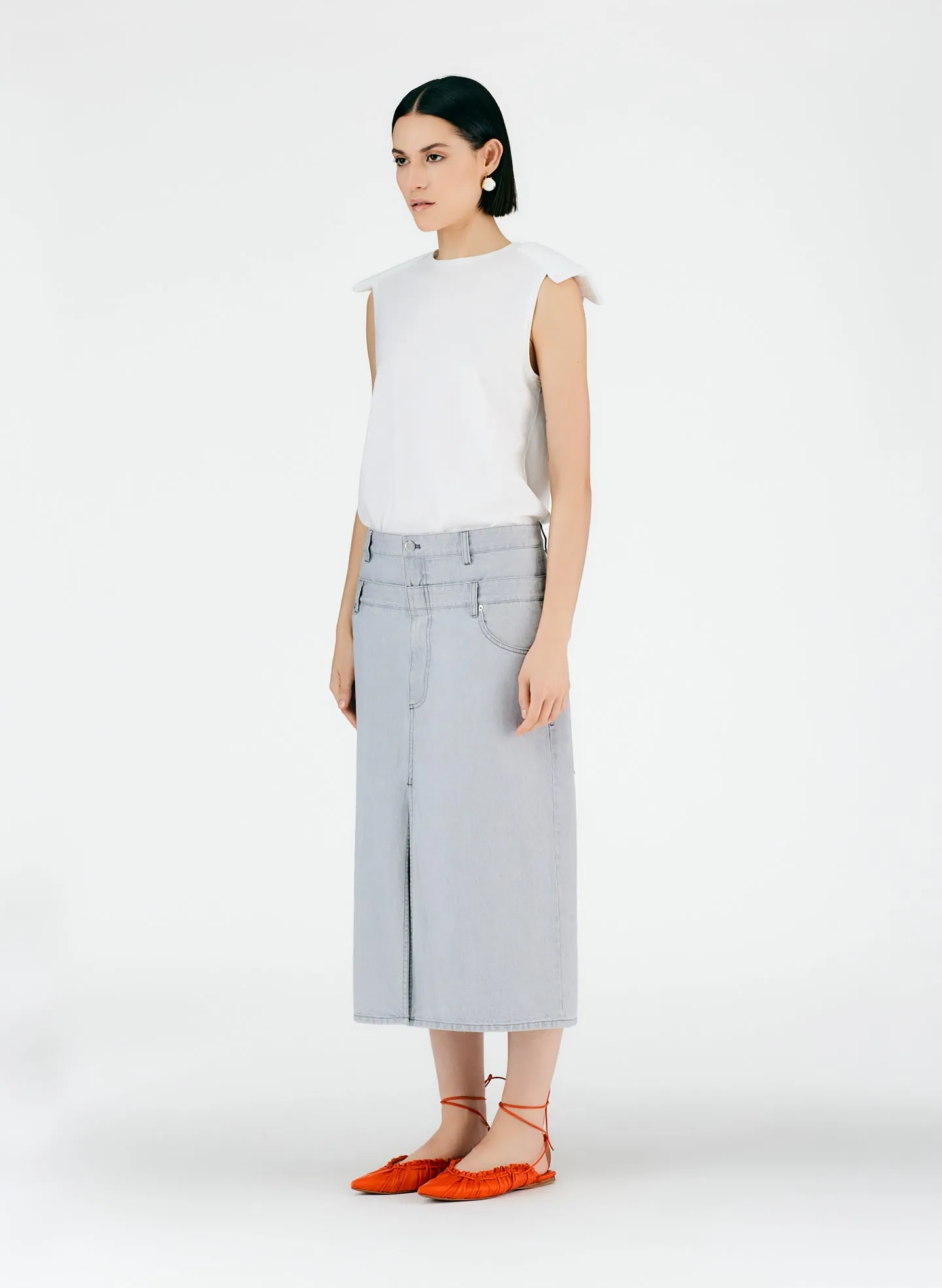 Grey Denim Double Waisted Denim Skirt sold by Tibi product image thumbnail 2