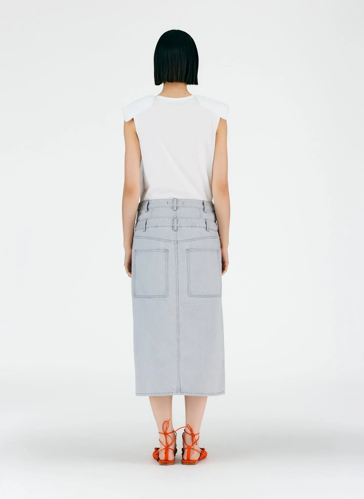 Grey Denim Double Waisted Denim Skirt sold by Tibi product image thumbnail 3