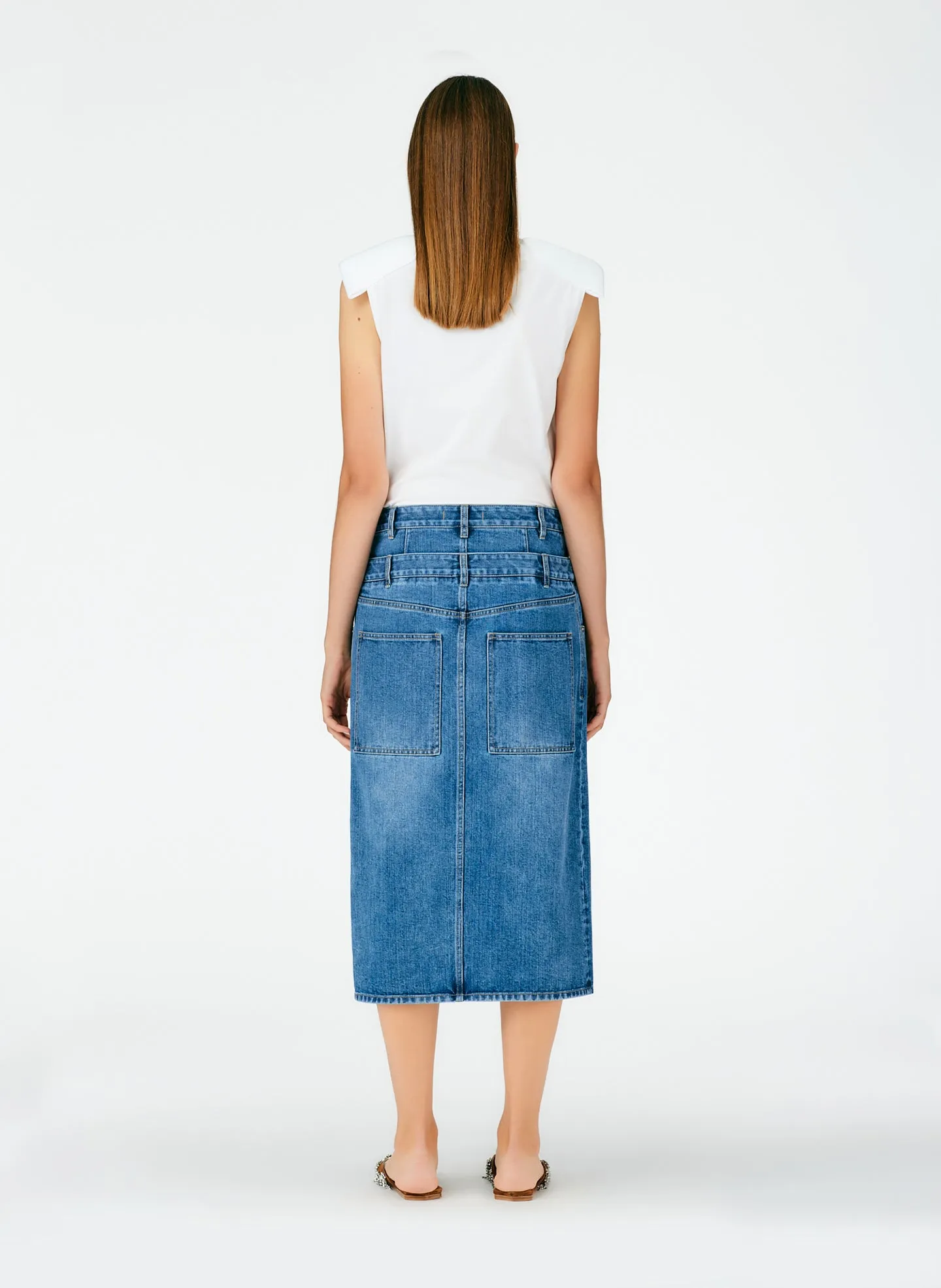 Classic Wash Double Waisted Denim Skirt sold by Tibi product image thumbnail 3