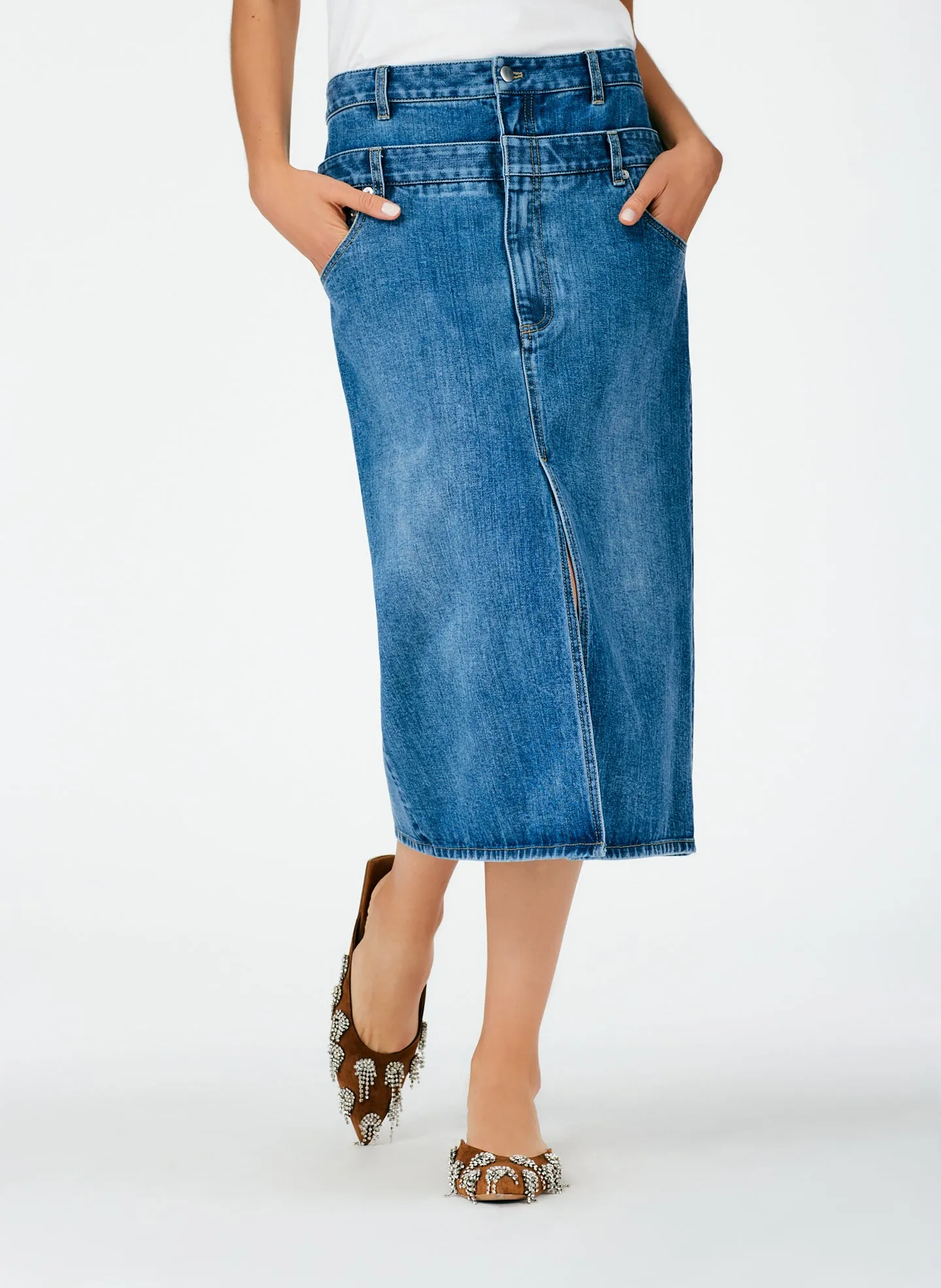 Classic Wash Double Waisted Denim Skirt sold by Tibi product image thumbnail 5