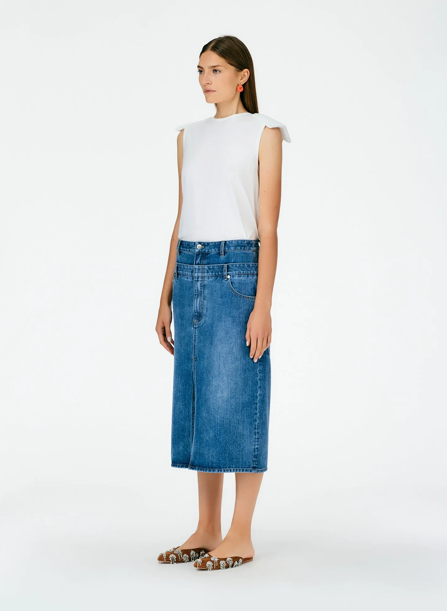 Classic Wash Double Waisted Denim Skirt sold by Tibi product image thumbnail 2
