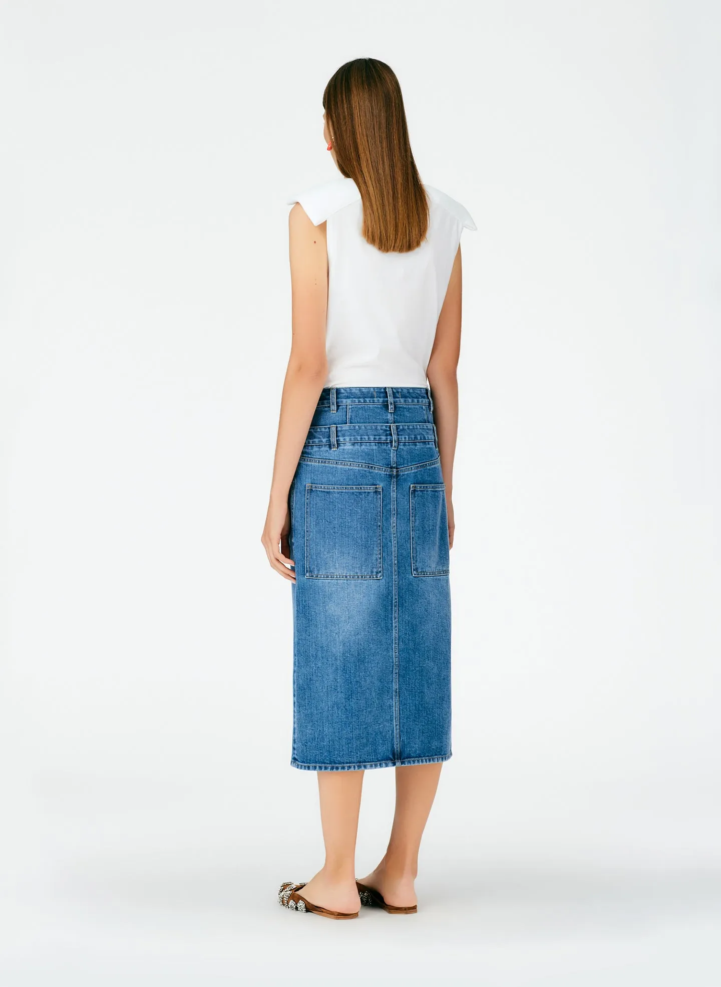 Classic Wash Double Waisted Denim Skirt sold by Tibi product image thumbnail 4