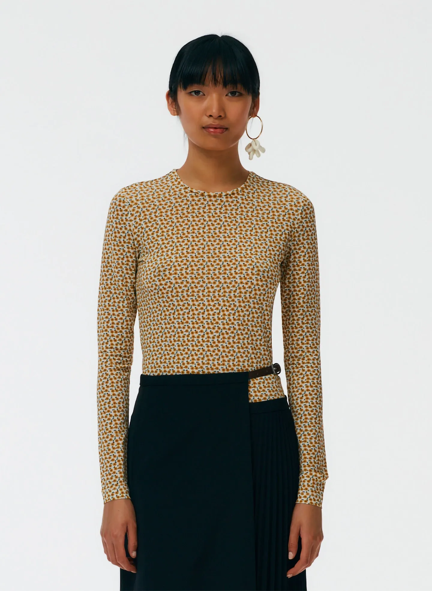 Flora On Jersey Fitted Long Sleeve T-Shirt sold by Tibi
