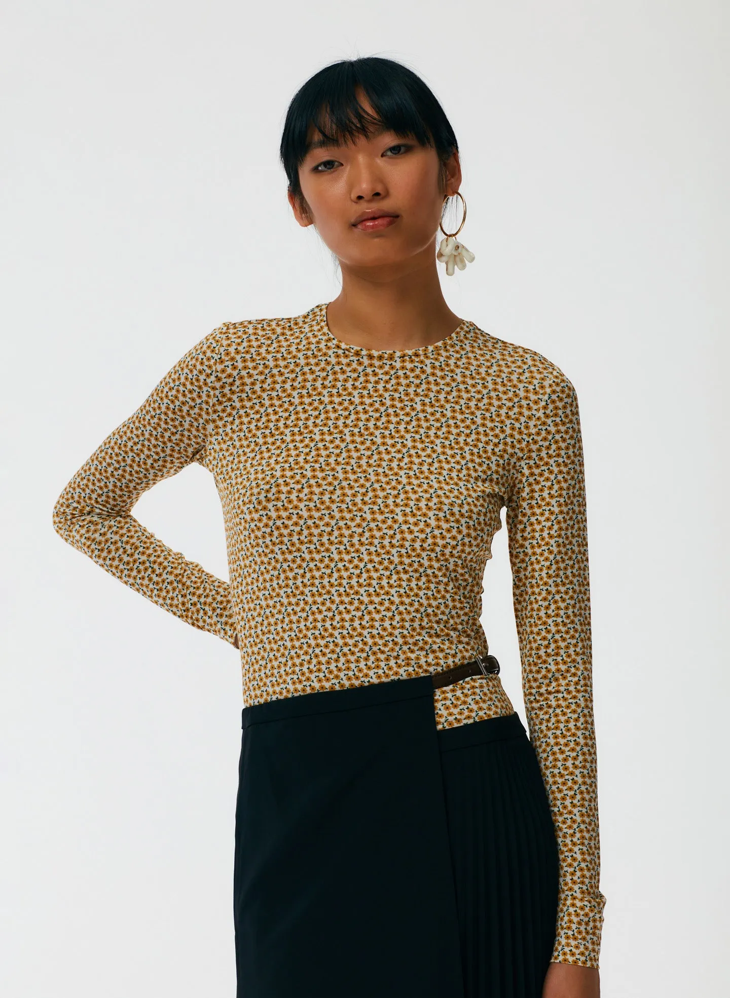 Flora On Jersey Fitted Long Sleeve T-Shirt sold by Tibi product image thumbnail 5