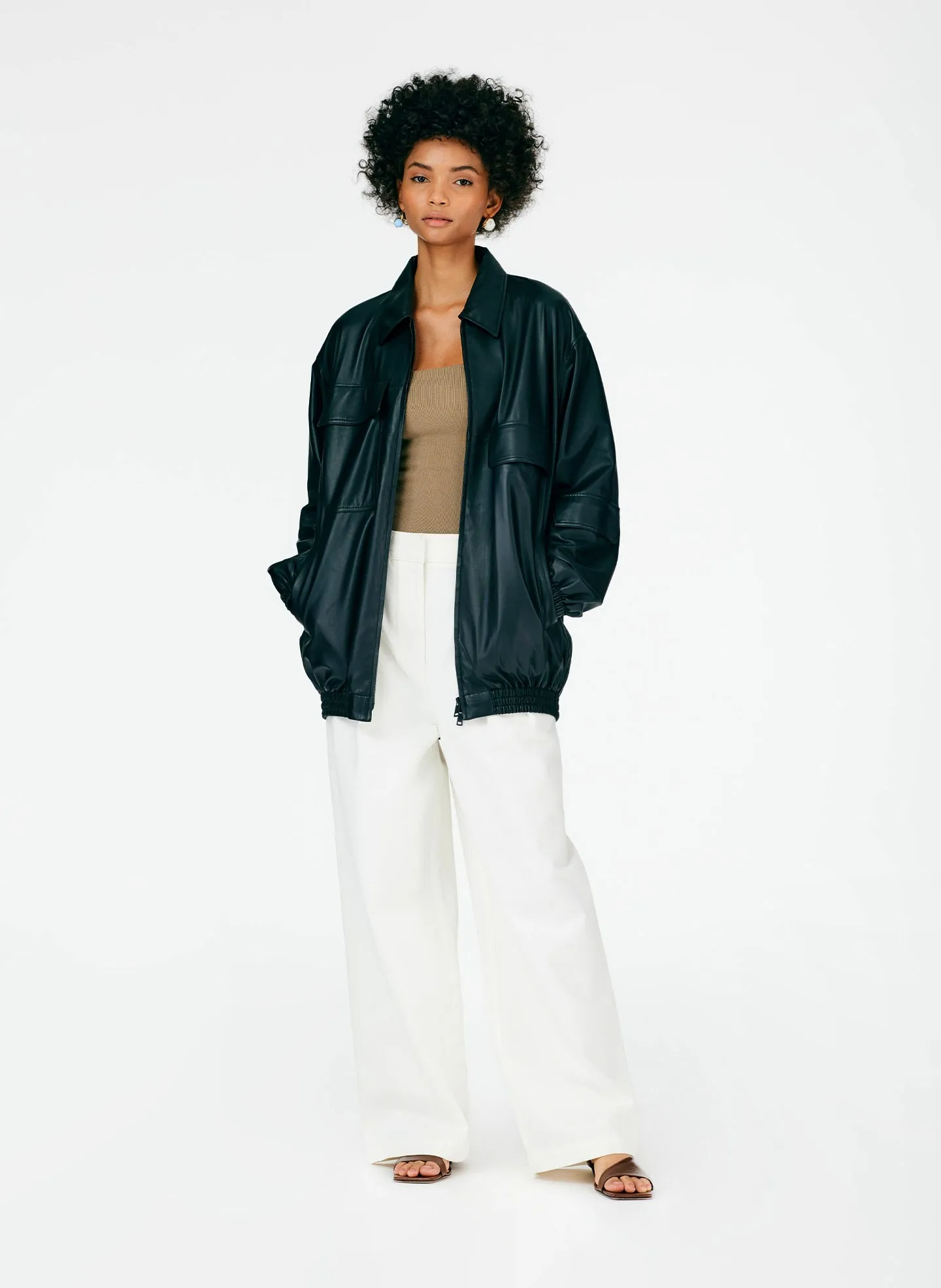 Feather Weight Leather Oversized Bomber sold by Tibi product image thumbnail 5