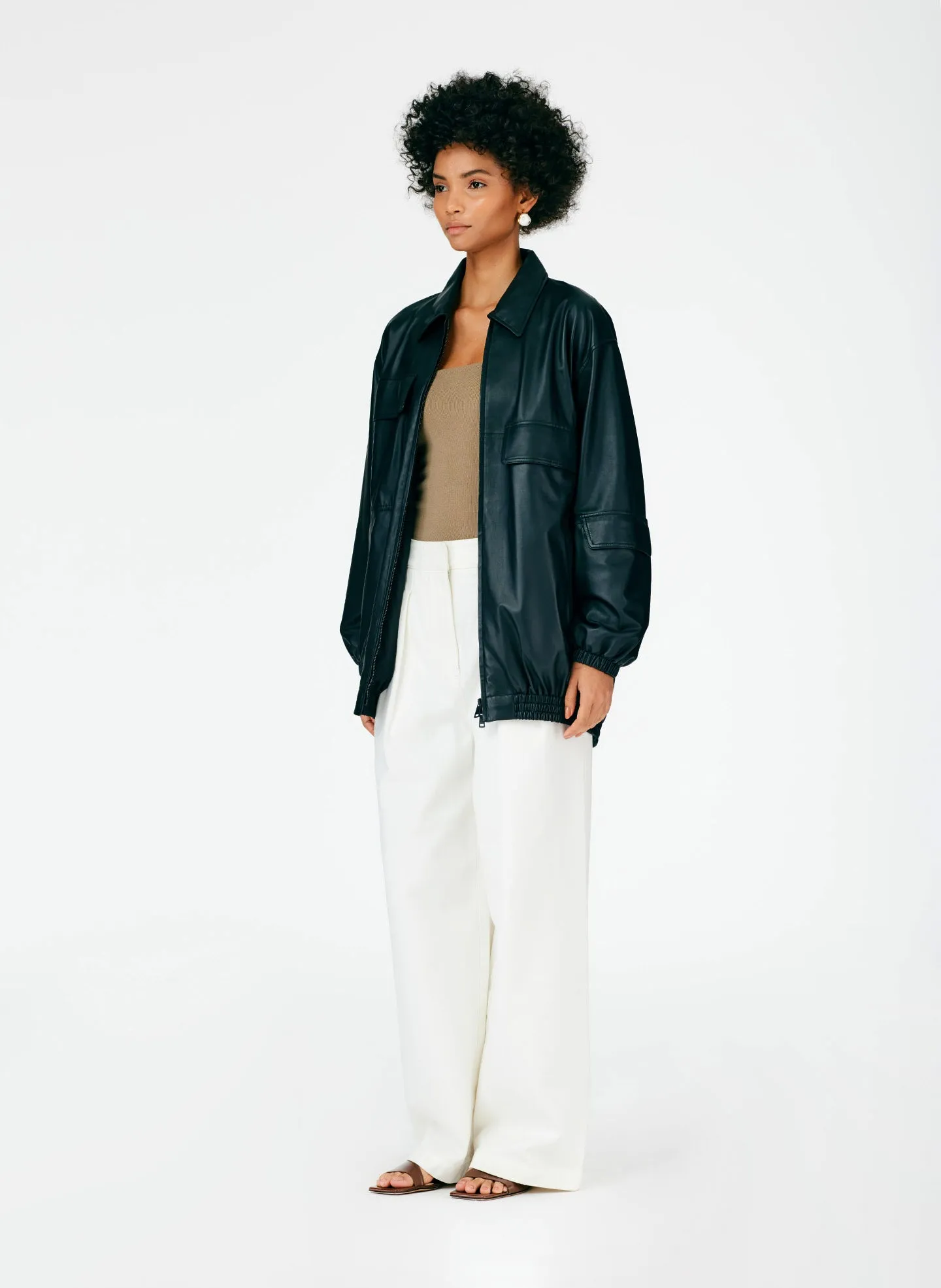 Feather Weight Leather Oversized Bomber sold by Tibi product image thumbnail 2