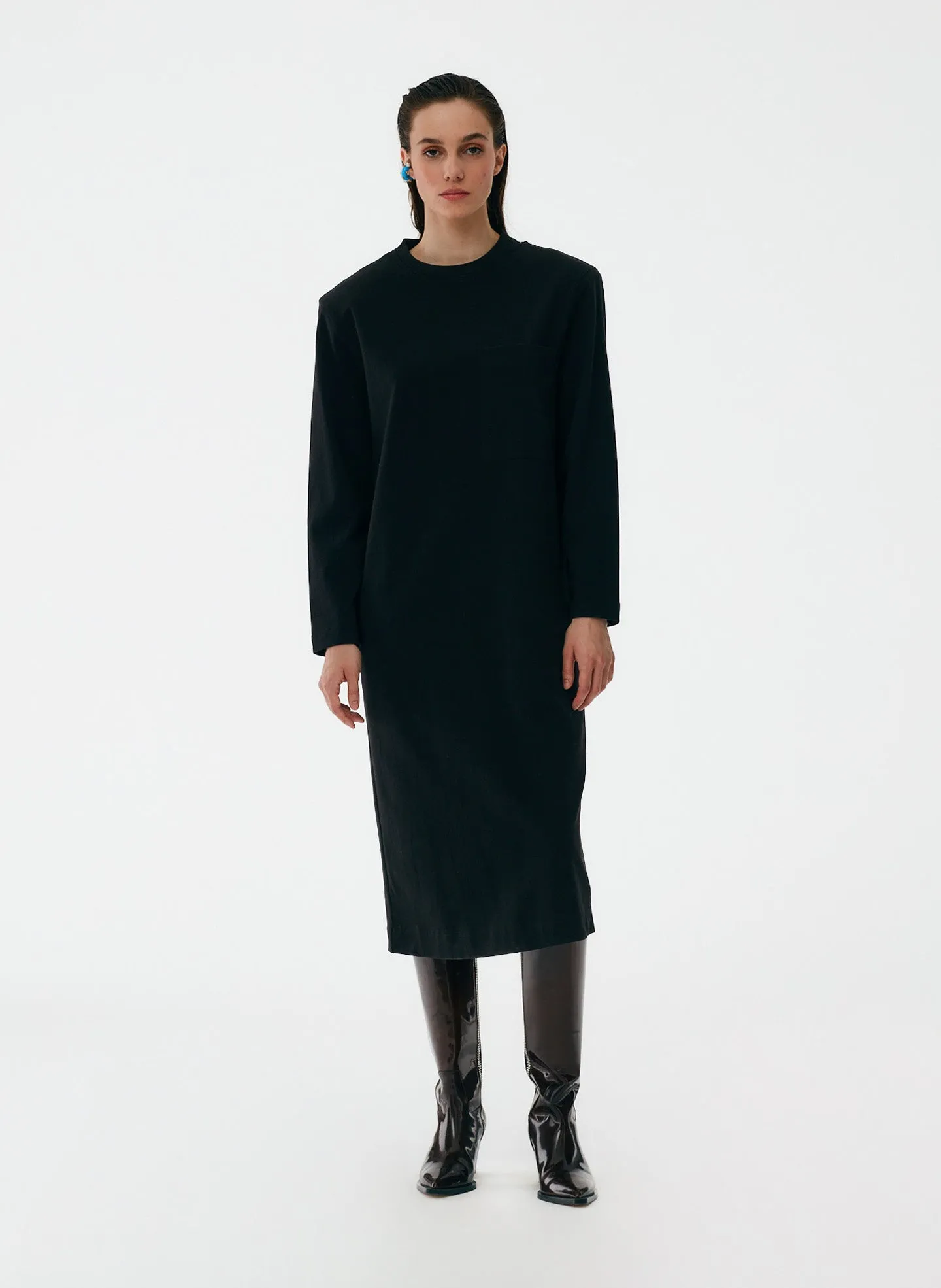 Punto Milano Long Sleeve Shoulder Pad T-Shirt Dress sold by Tibi product image thumbnail 2