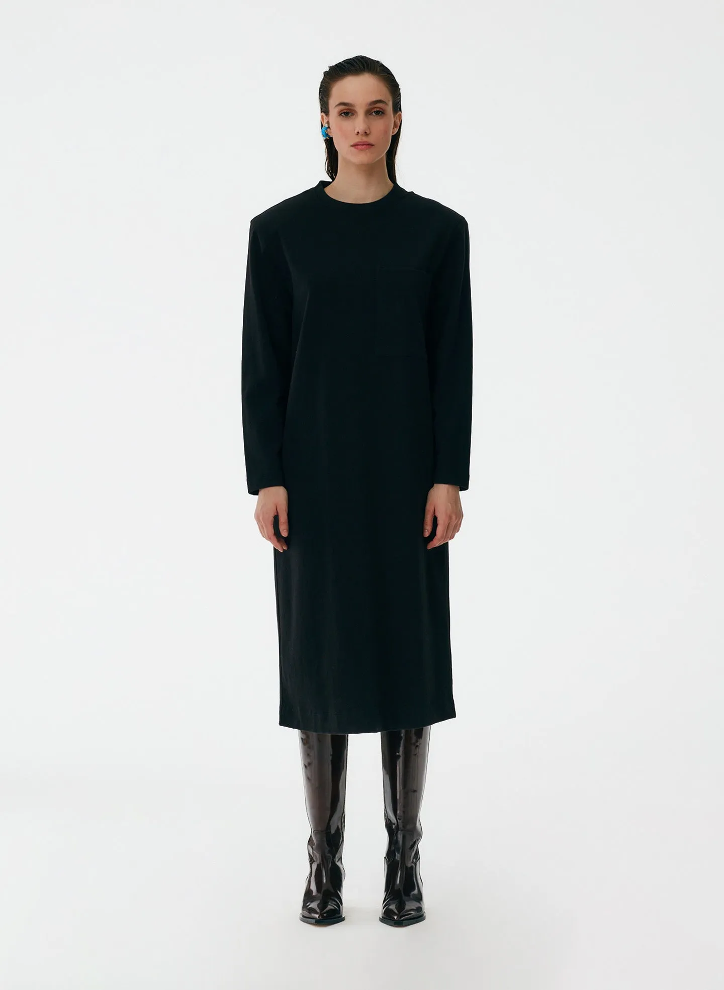 Punto Milano Long Sleeve Shoulder Pad T-Shirt Dress sold by Tibi