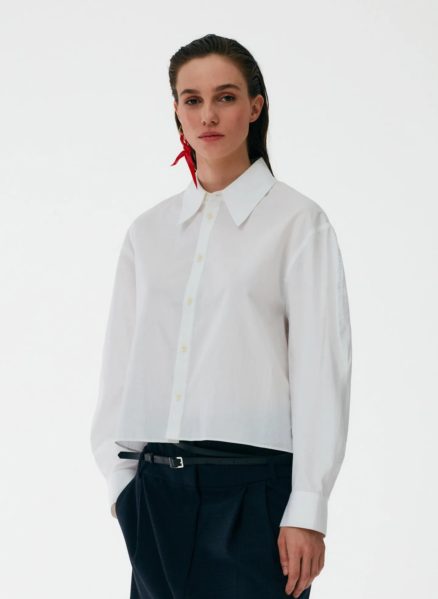 Miles Shirting Scallop Sleeve Cropped Boyfriend Shirt sold by Tibi product image thumbnail 5