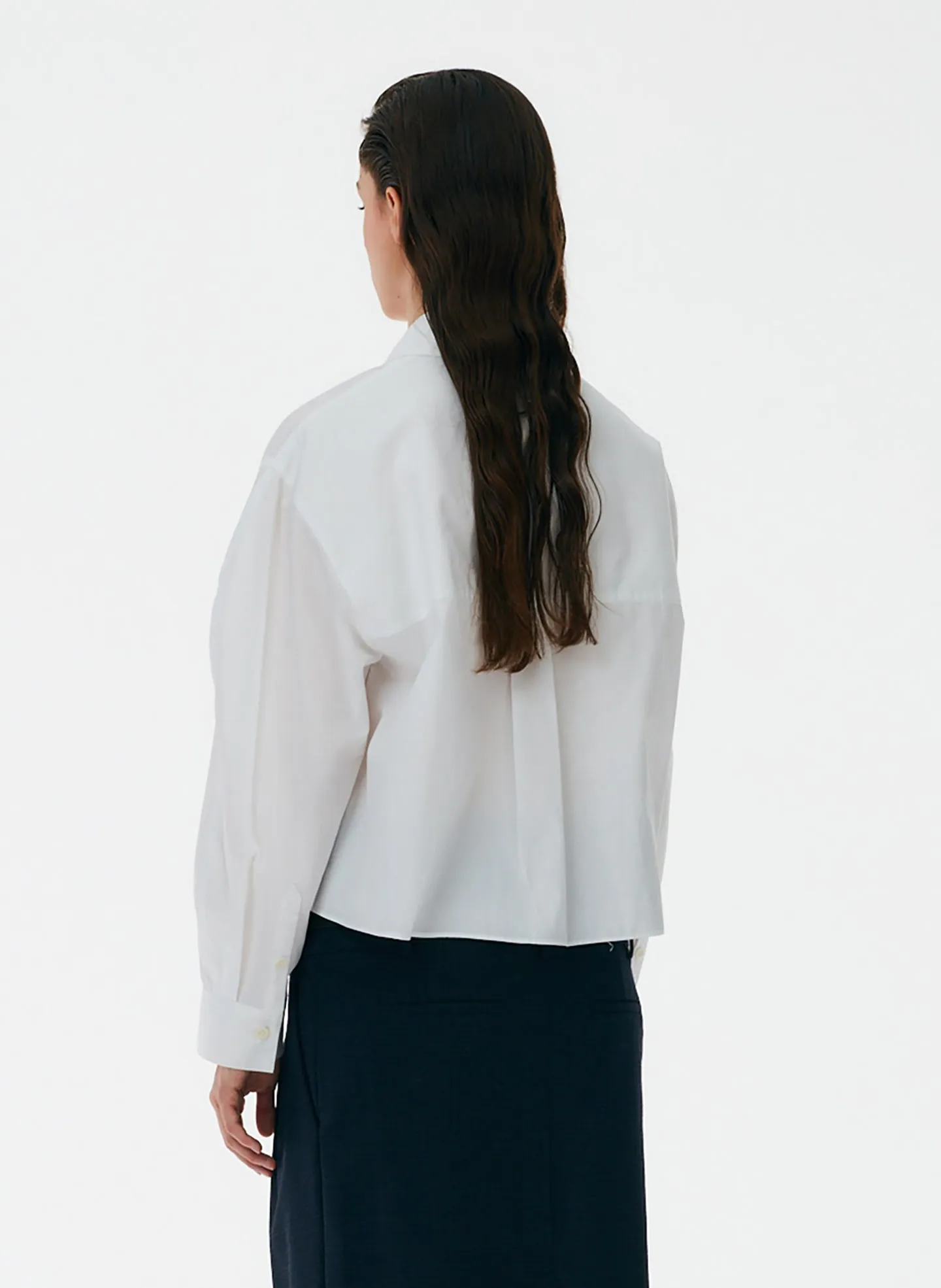 Miles Shirting Scallop Sleeve Cropped Boyfriend Shirt sold by Tibi product image thumbnail 4