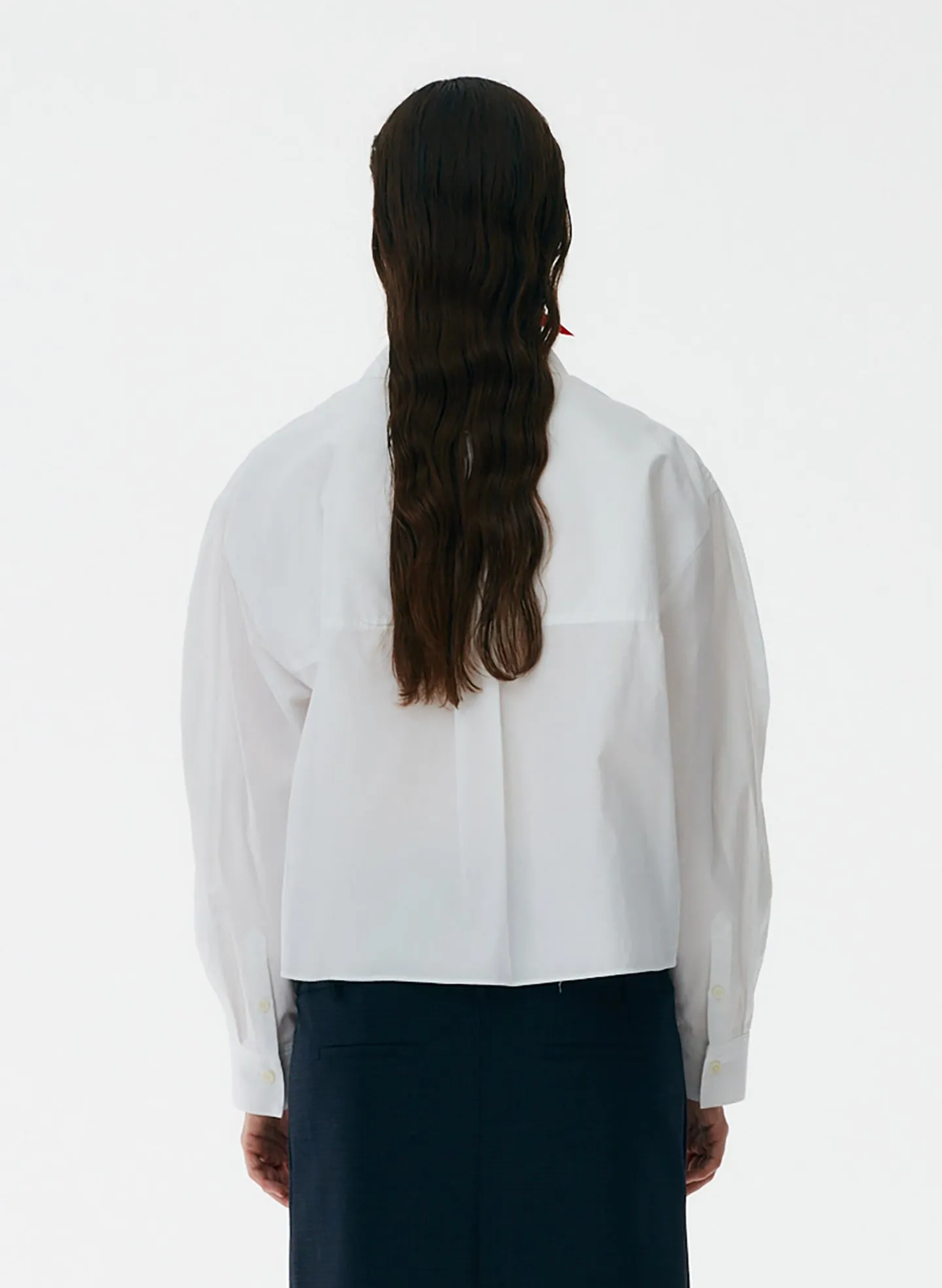 Miles Shirting Scallop Sleeve Cropped Boyfriend Shirt sold by Tibi product image thumbnail 3