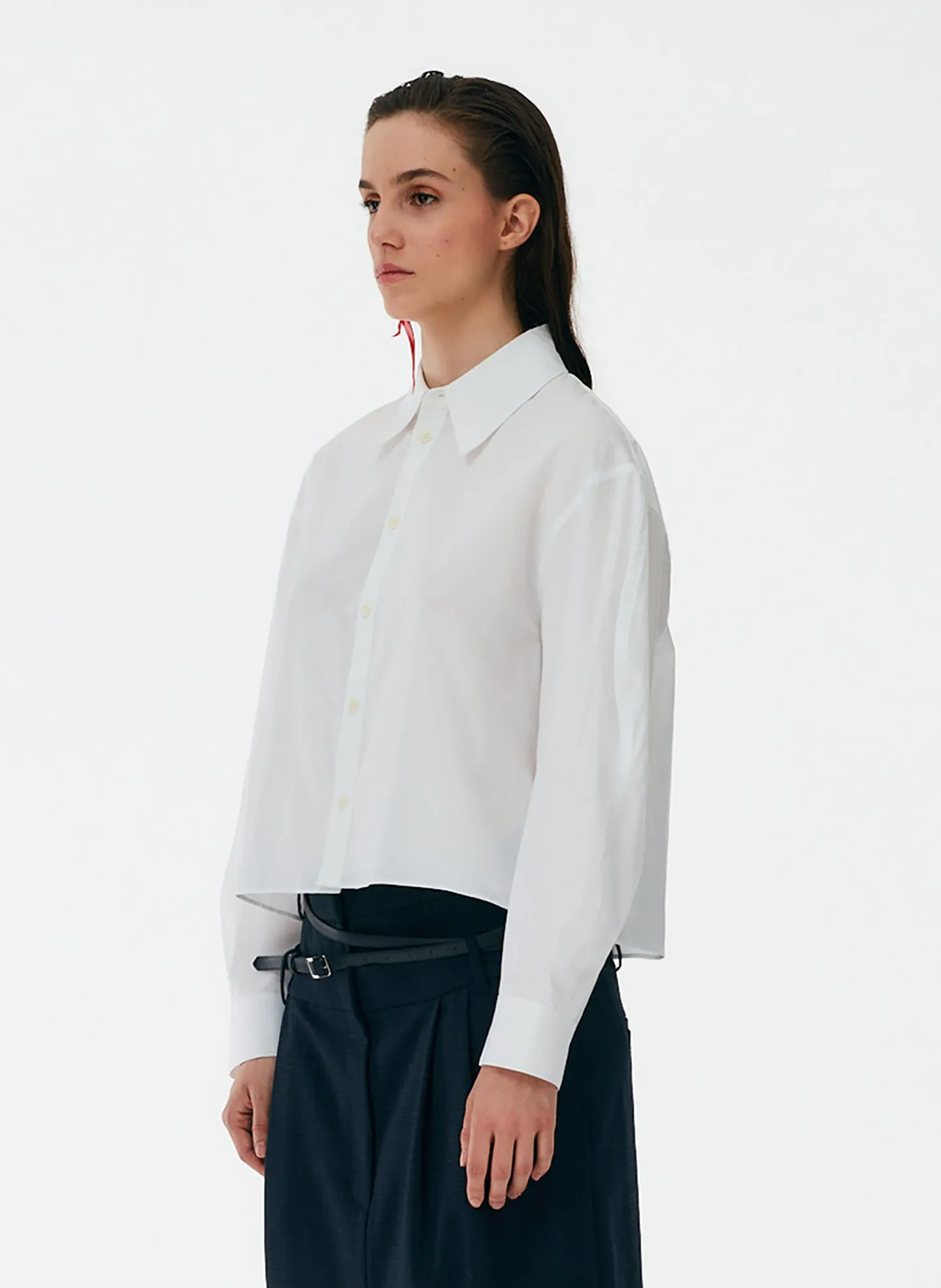 Miles Shirting Scallop Sleeve Cropped Boyfriend Shirt sold by Tibi product image thumbnail 2