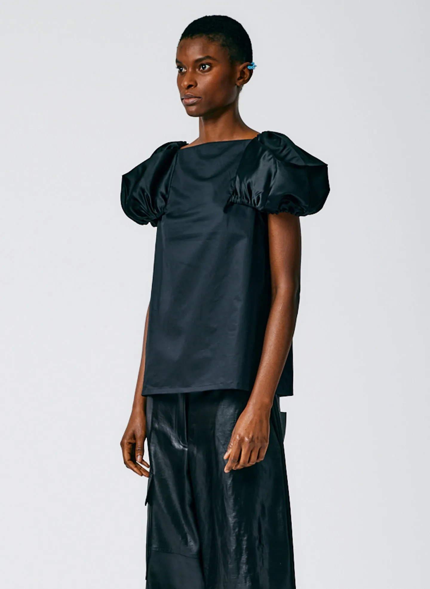 Light Weight Cotton Sateen Boatneck Box Sleeve Top sold by Tibi product image thumbnail 3