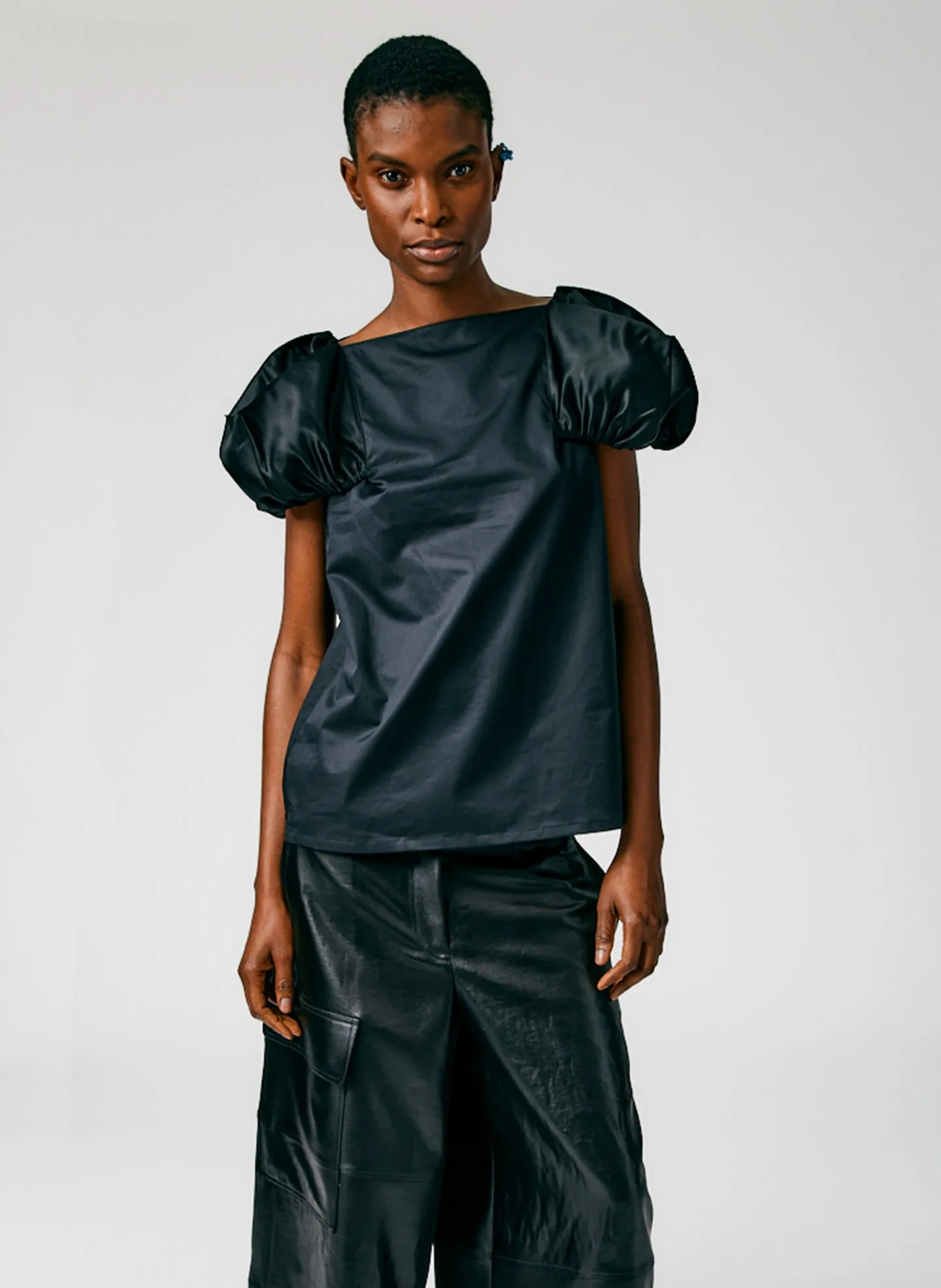 Light Weight Cotton Sateen Boatneck Box Sleeve Top sold by Tibi